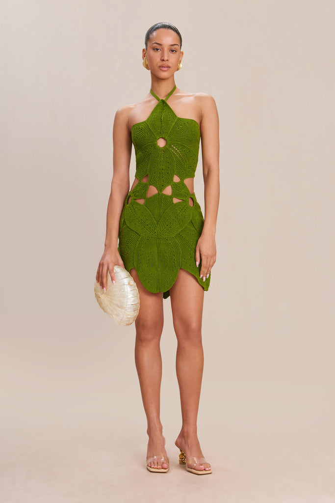 cult gaia green dress FLOREANA KNIT DRESS