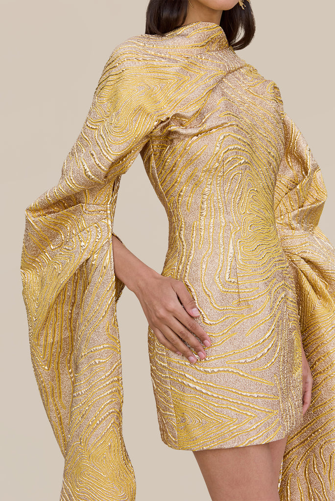 cult gaia gold dress LYON Cult Gaia Kaela Knit Dress in Metallic Gold MARA