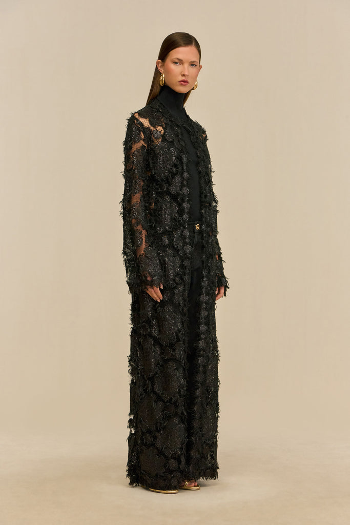 black duster dress ALESSIO A structured collar and