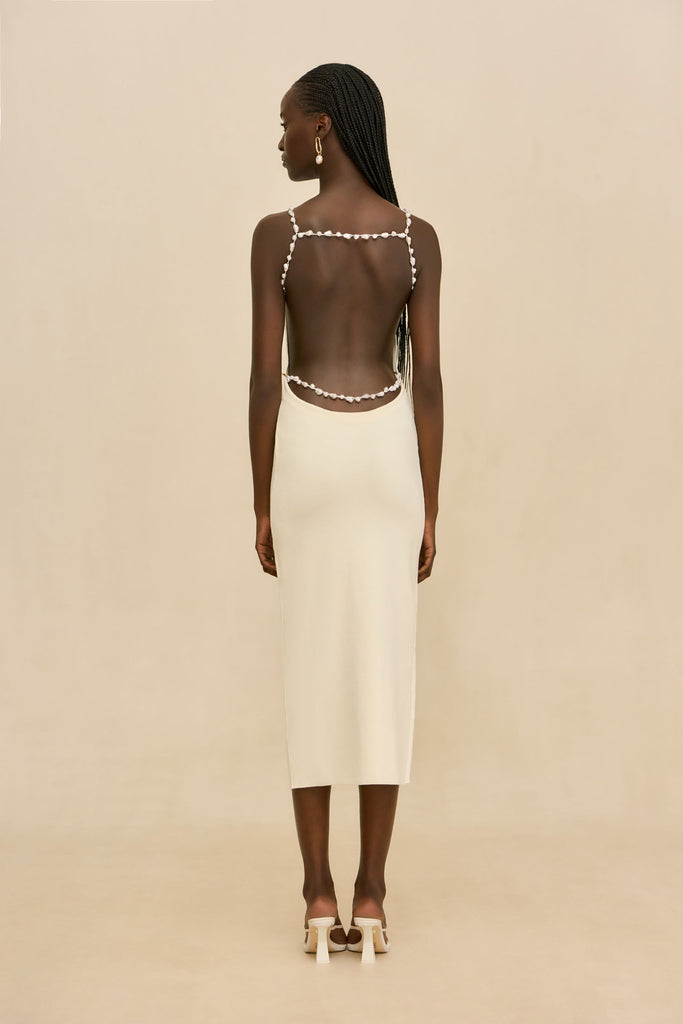 Cult Gaia Cassi Pearl-Detailed Knit Midi Dress - White