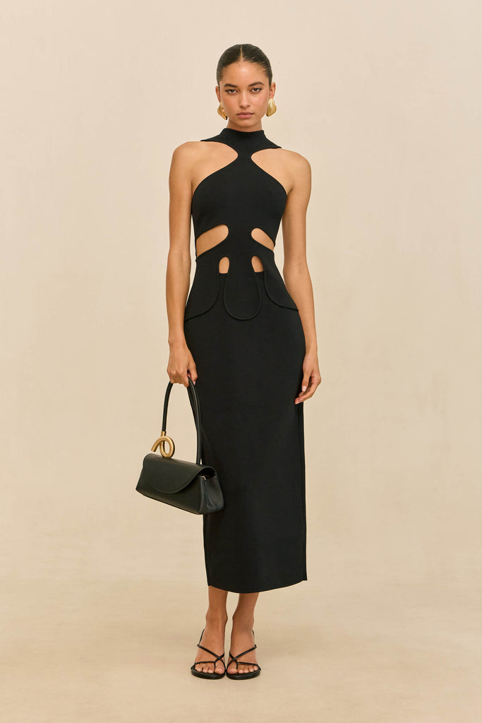 playboy black knit dress Baylee | pink fur dress