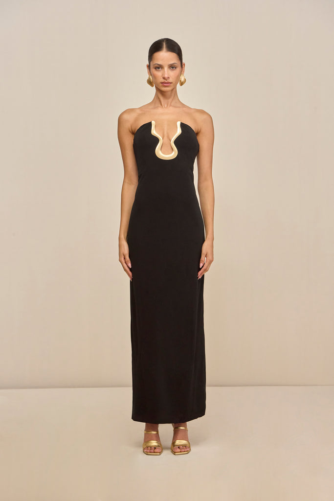 エグランティーヌ EGLANTINE フェイクウールフーディ （ブラック） ABRIL GOWN - BLACK – CULT GAIA