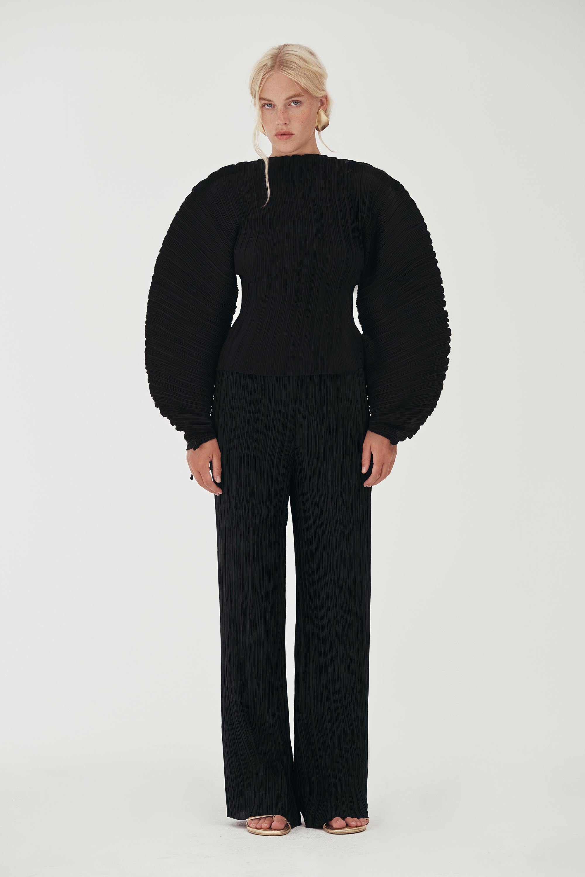 STACIE PANT - BLACK PLISSÉ