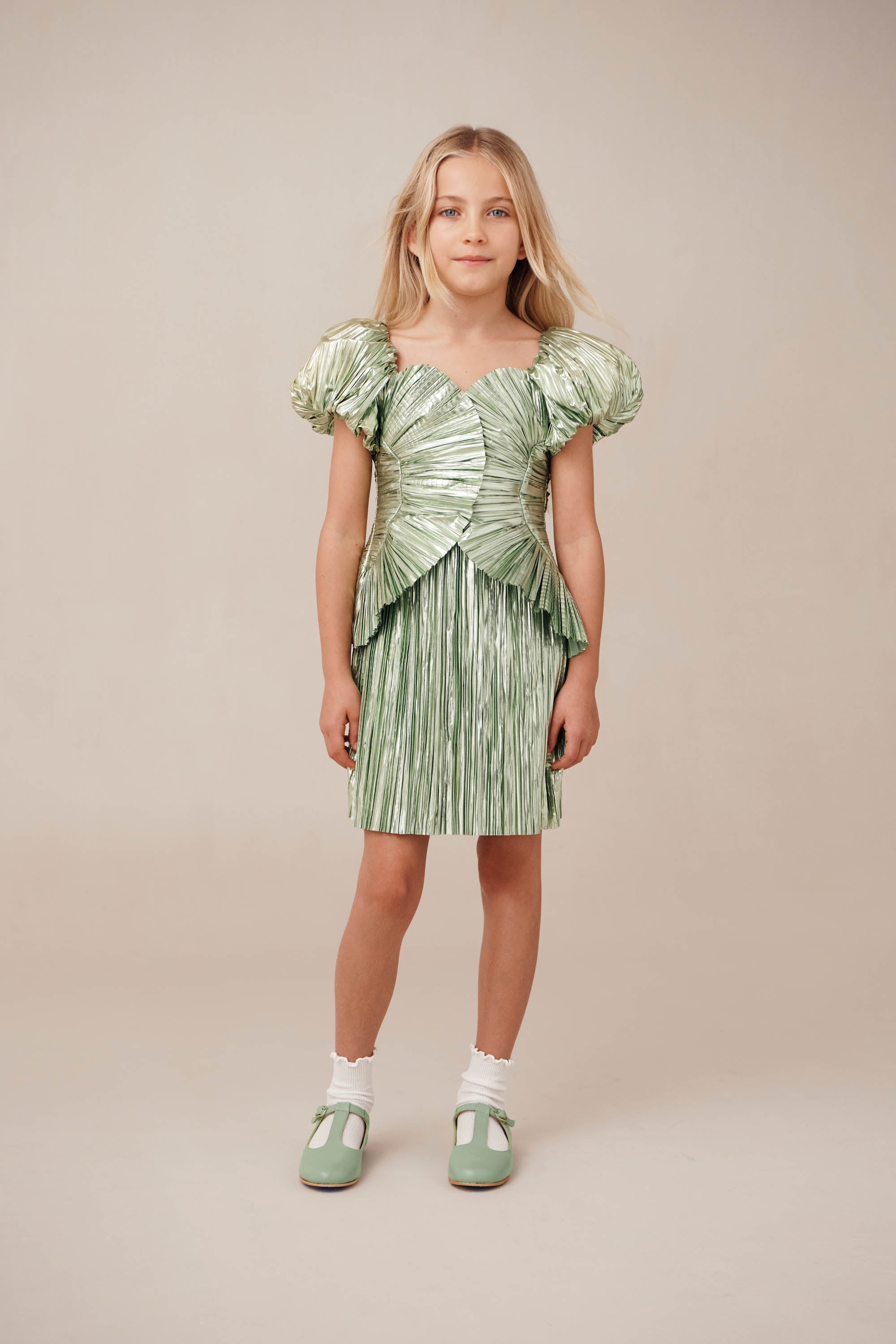 KIDS CHARLIQUE DRESS - SPEARMINT METALLIC