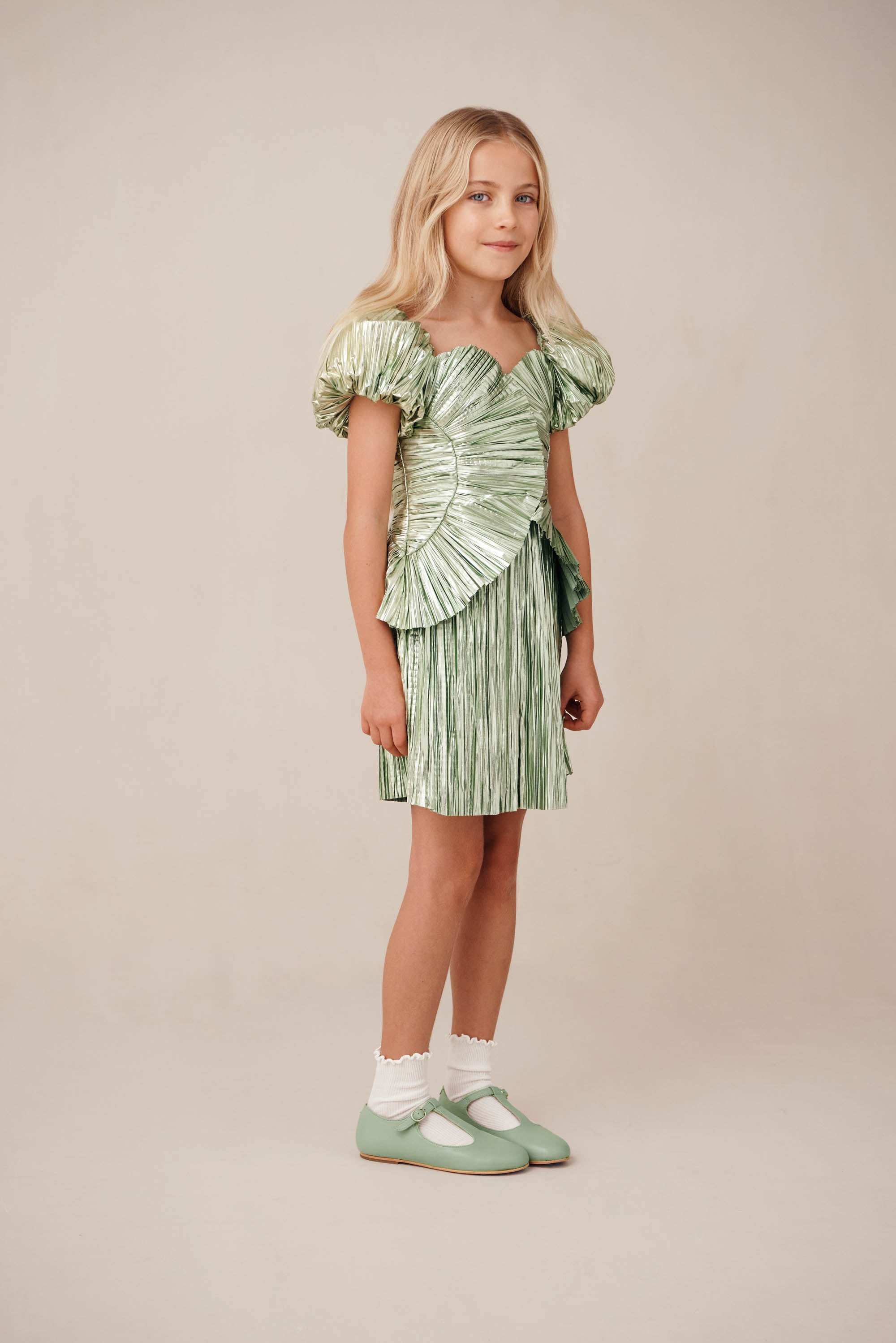 KIDS CHARLIQUE DRESS - SPEARMINT METALLIC