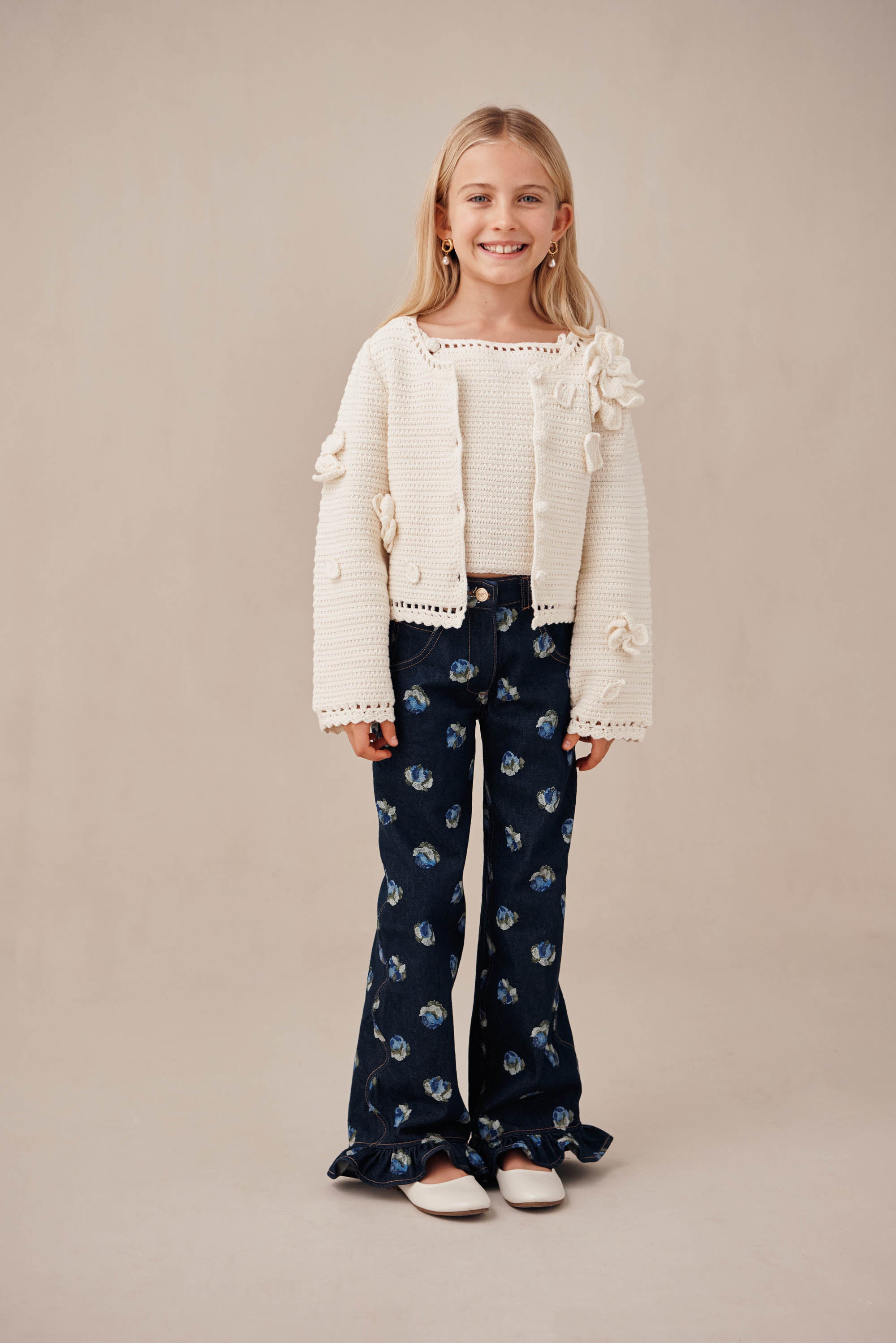 KIDS DAHLIE CARDIGAN SET  - OFF WHITE