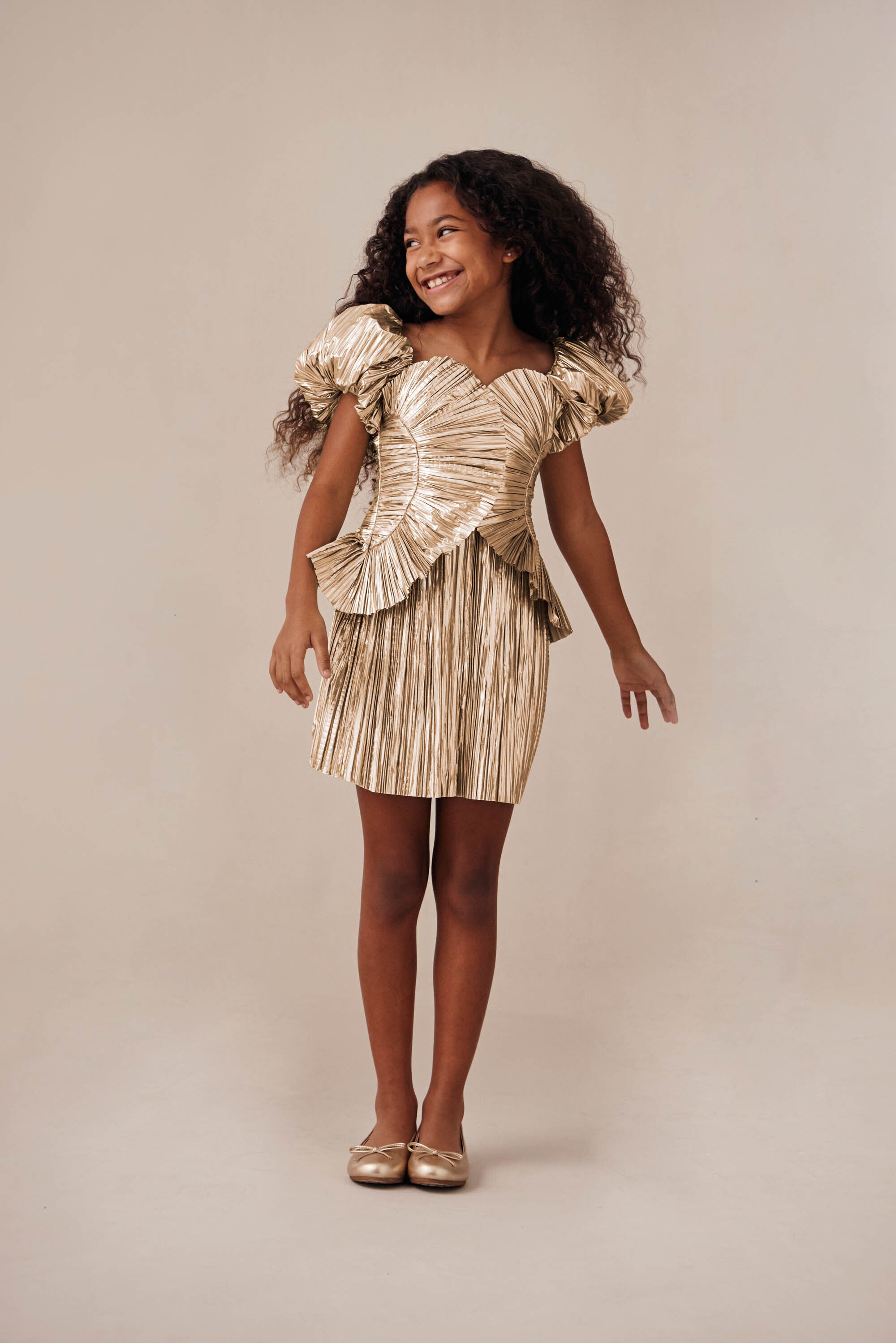 KIDS CHARLIQUE DRESS - GOLD