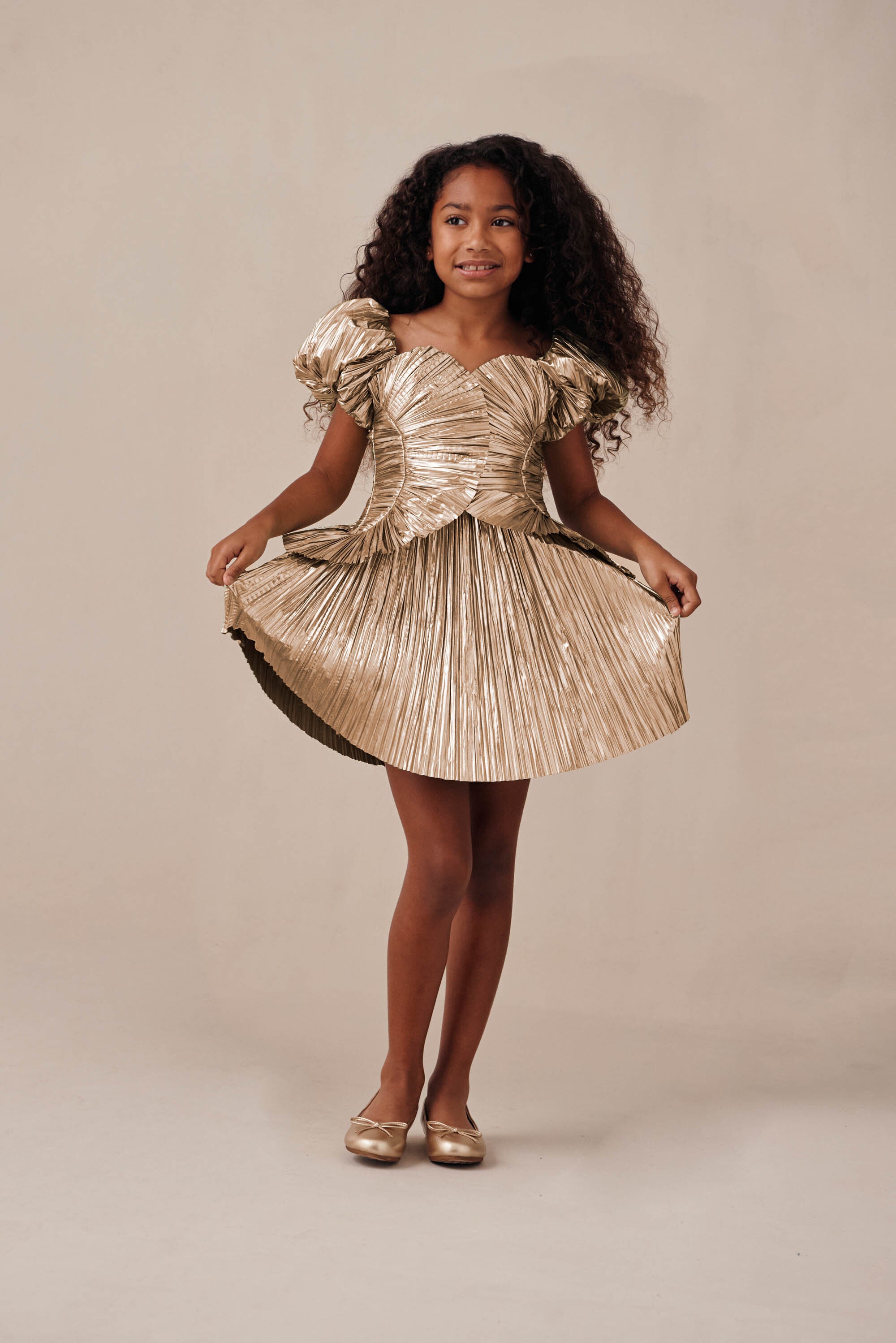 KIDS CHARLIQUE DRESS - GOLD