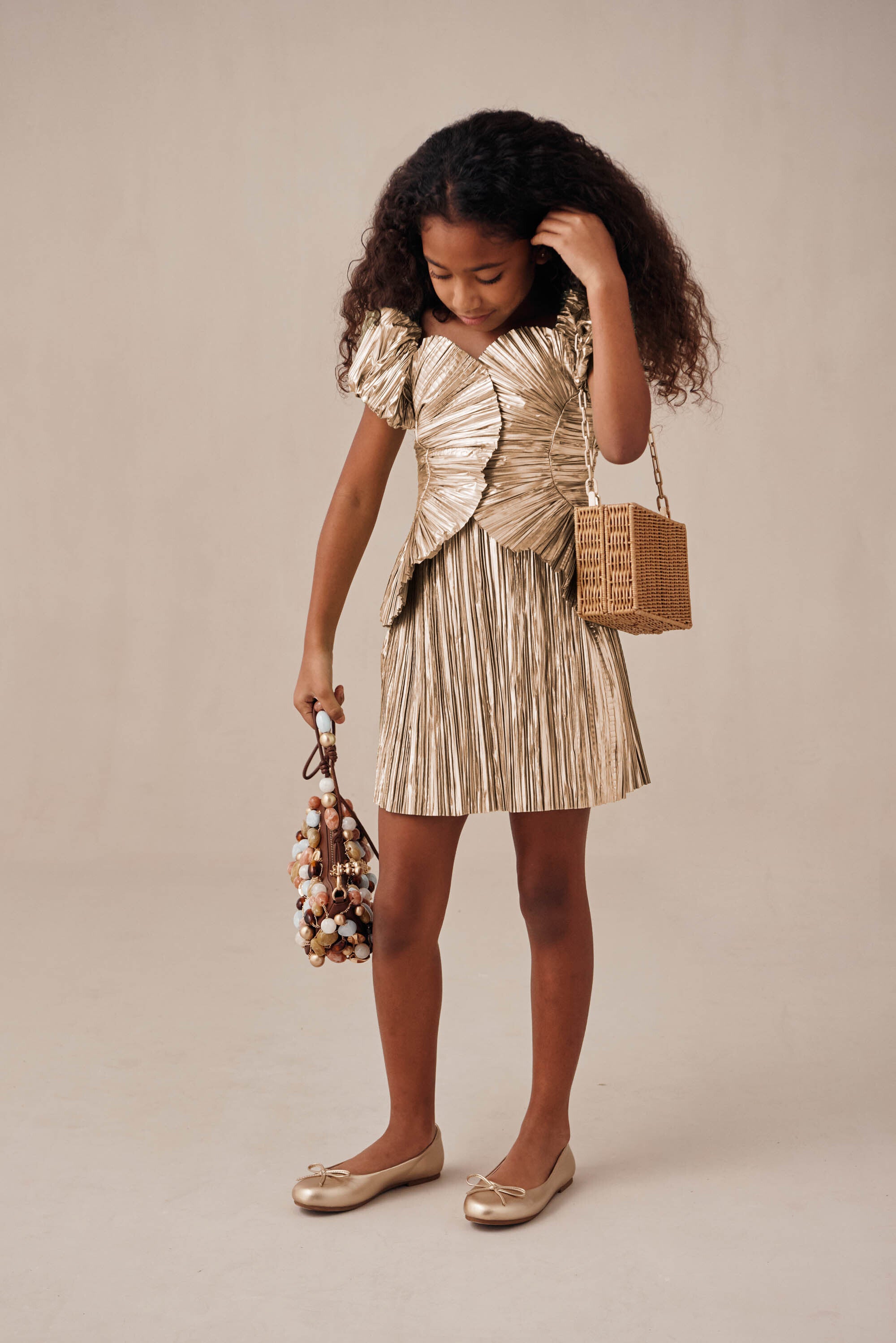 KIDS CHARLIQUE DRESS - GOLD