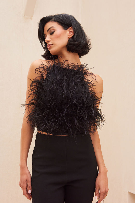 JOEY FEATHER TOP - BLACK