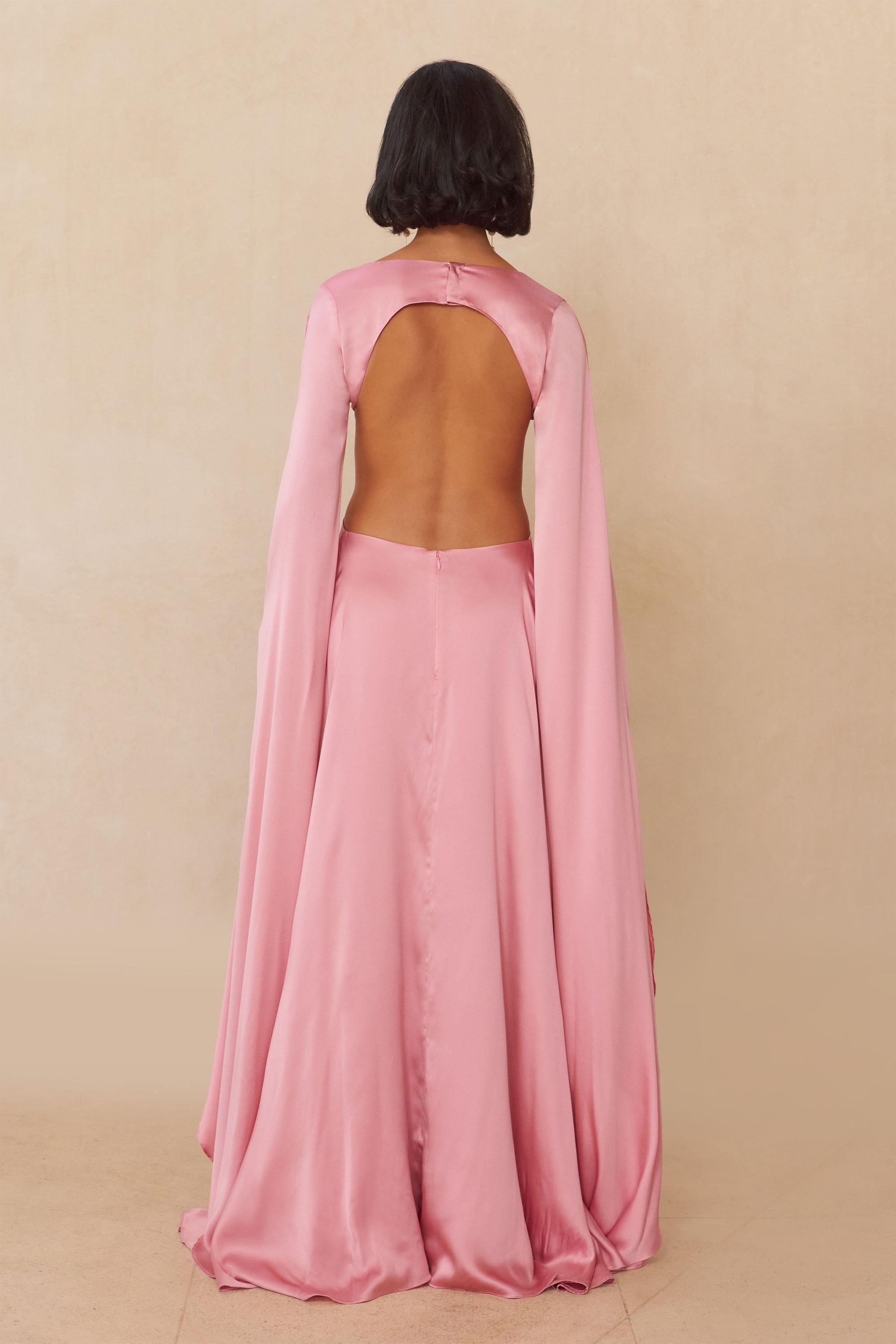 cult gaia pink dress Renata Gown in Blossom The showstopping detaila cascading waterfall of delicate silk organza flower petalsadorns the back shoulders JASMIN GOWN - SHELL PINK