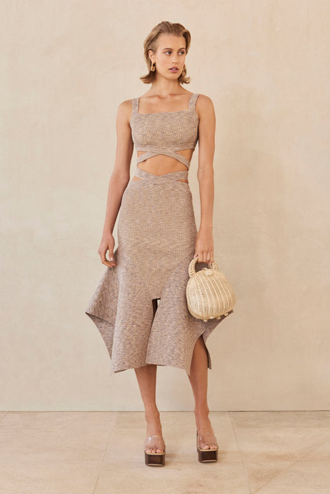 DOMINIQUE KNIT SKIRT - CANYON TAN