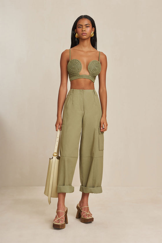 Women's Cotton Crop Top with Ankle Length Trousers Set - Olive White P – S  & F Online Store