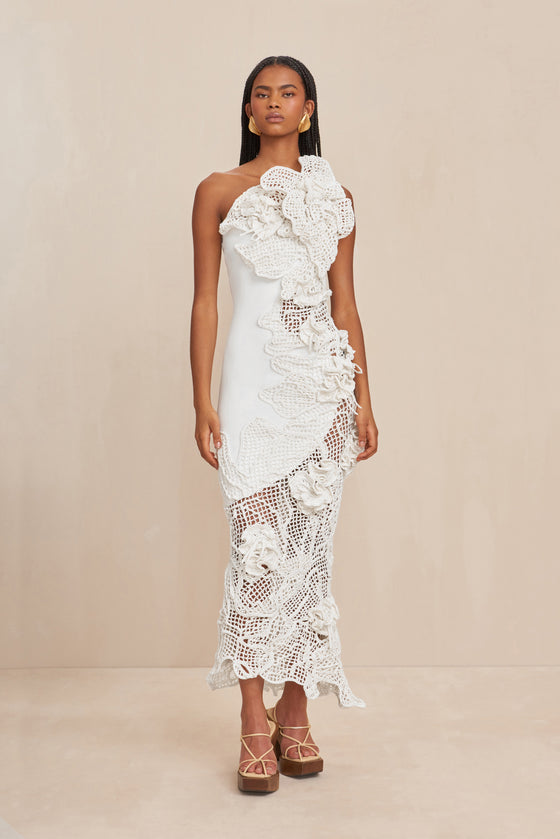 Elaina Lace Midi Dress | Off White