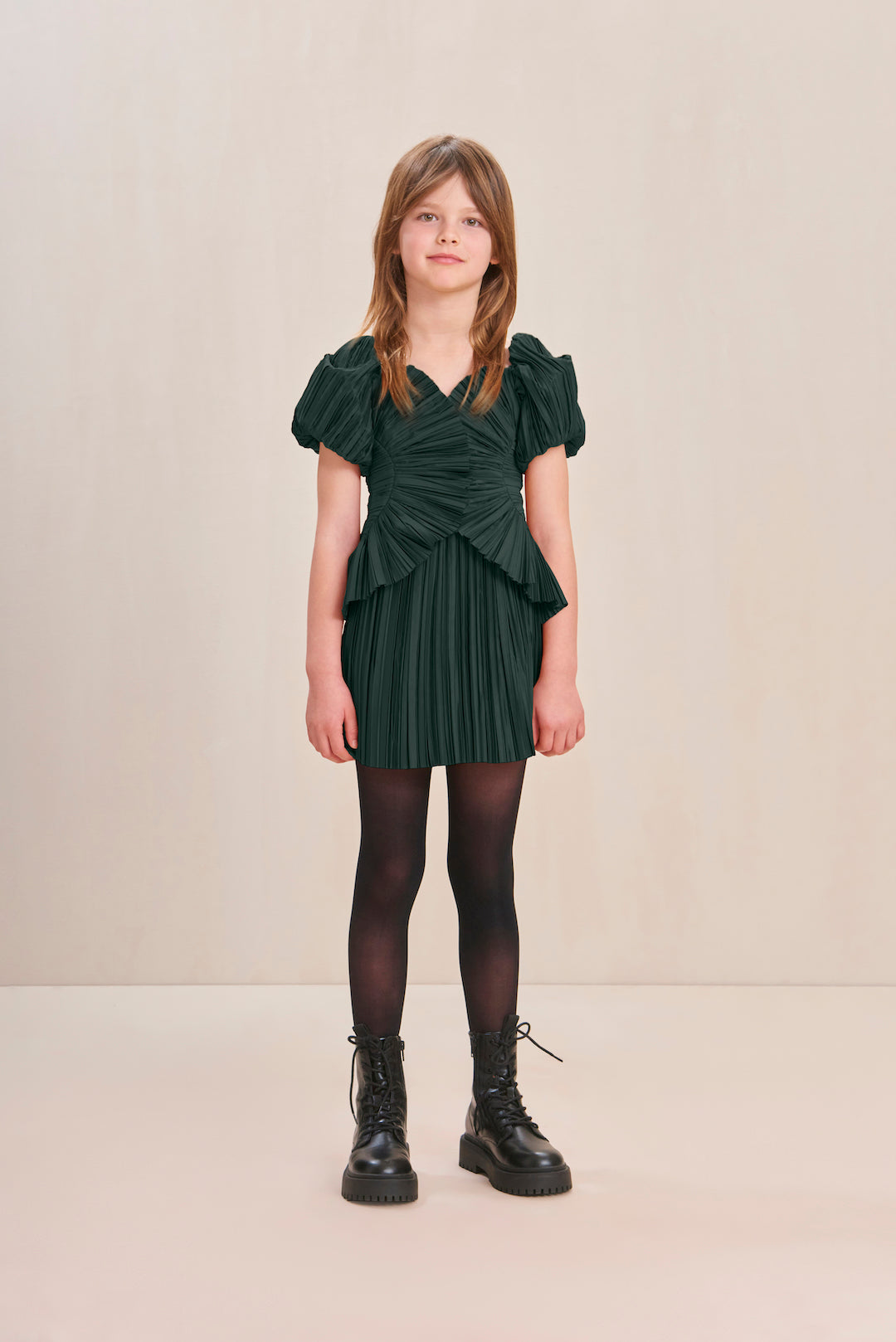 KIDS CHARLIQUE DRESS - FOREST GREEN