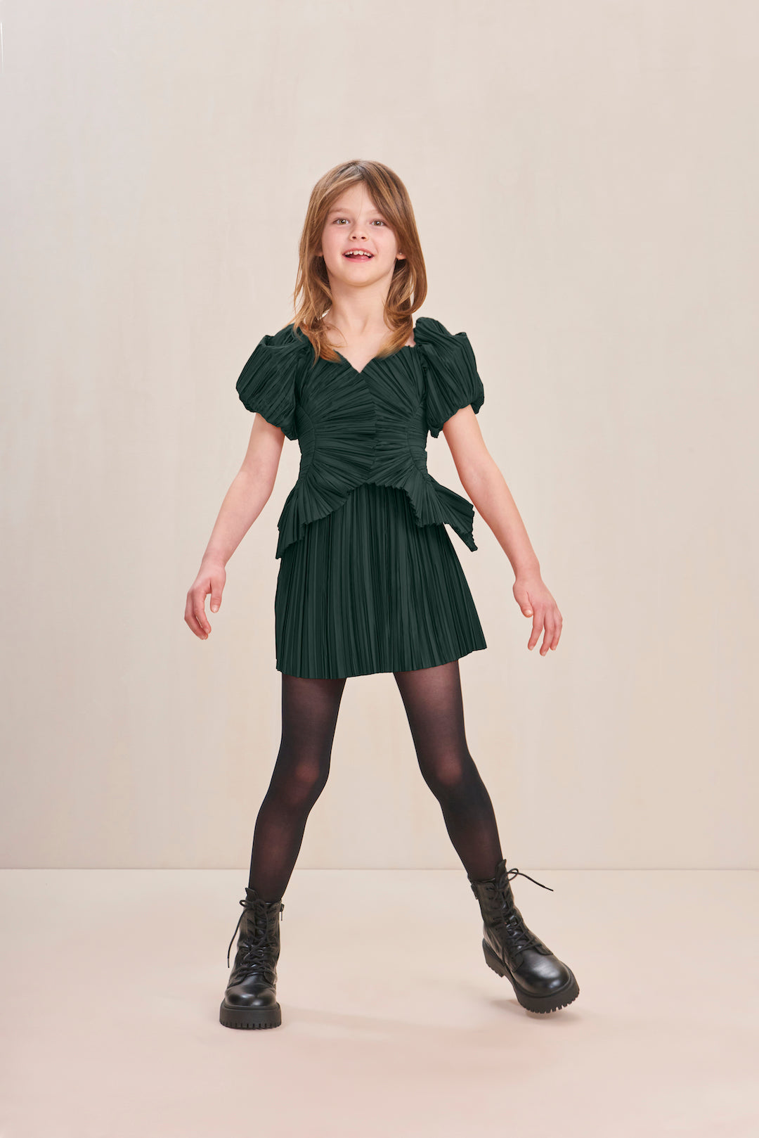 KIDS CHARLIQUE DRESS - FOREST GREEN