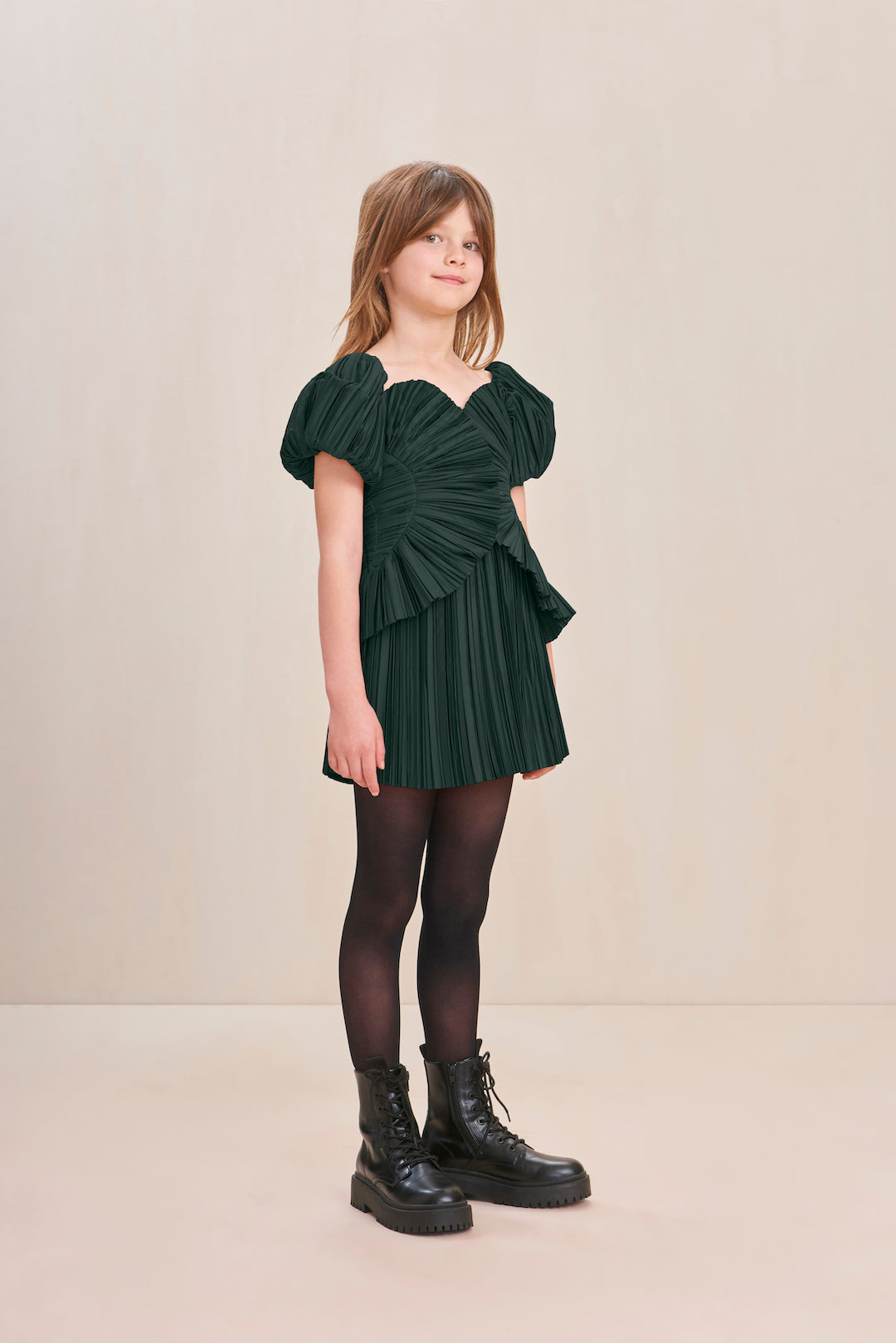 KIDS CHARLIQUE DRESS - FOREST GREEN