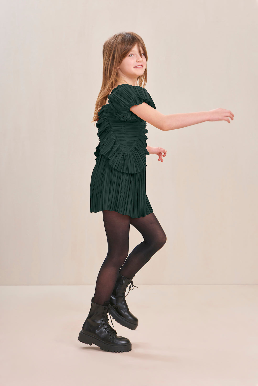 KIDS CHARLIQUE DRESS - FOREST GREEN