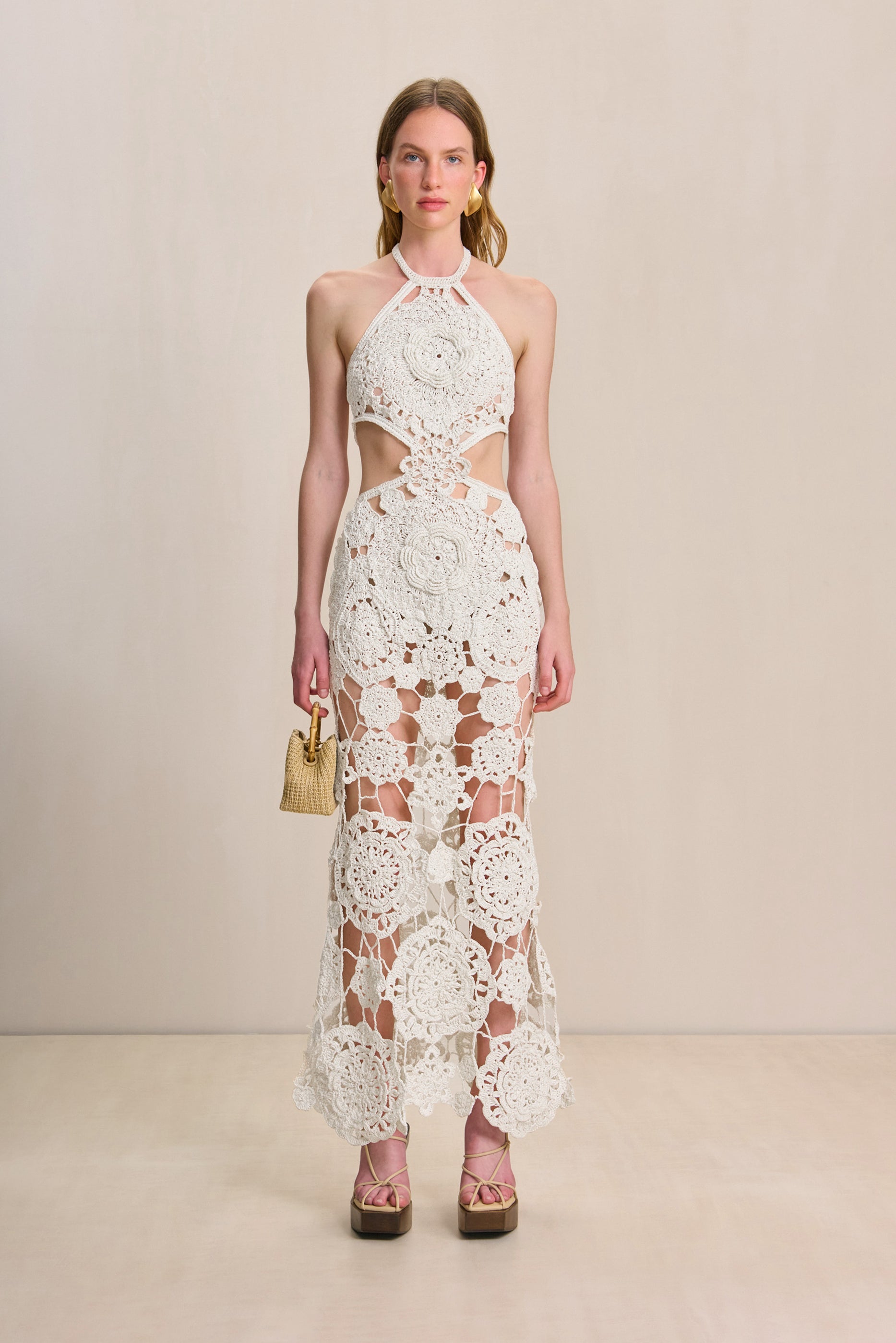 CULT GAIA ACCALIA CROCHET GOWN IN OFF WHITE