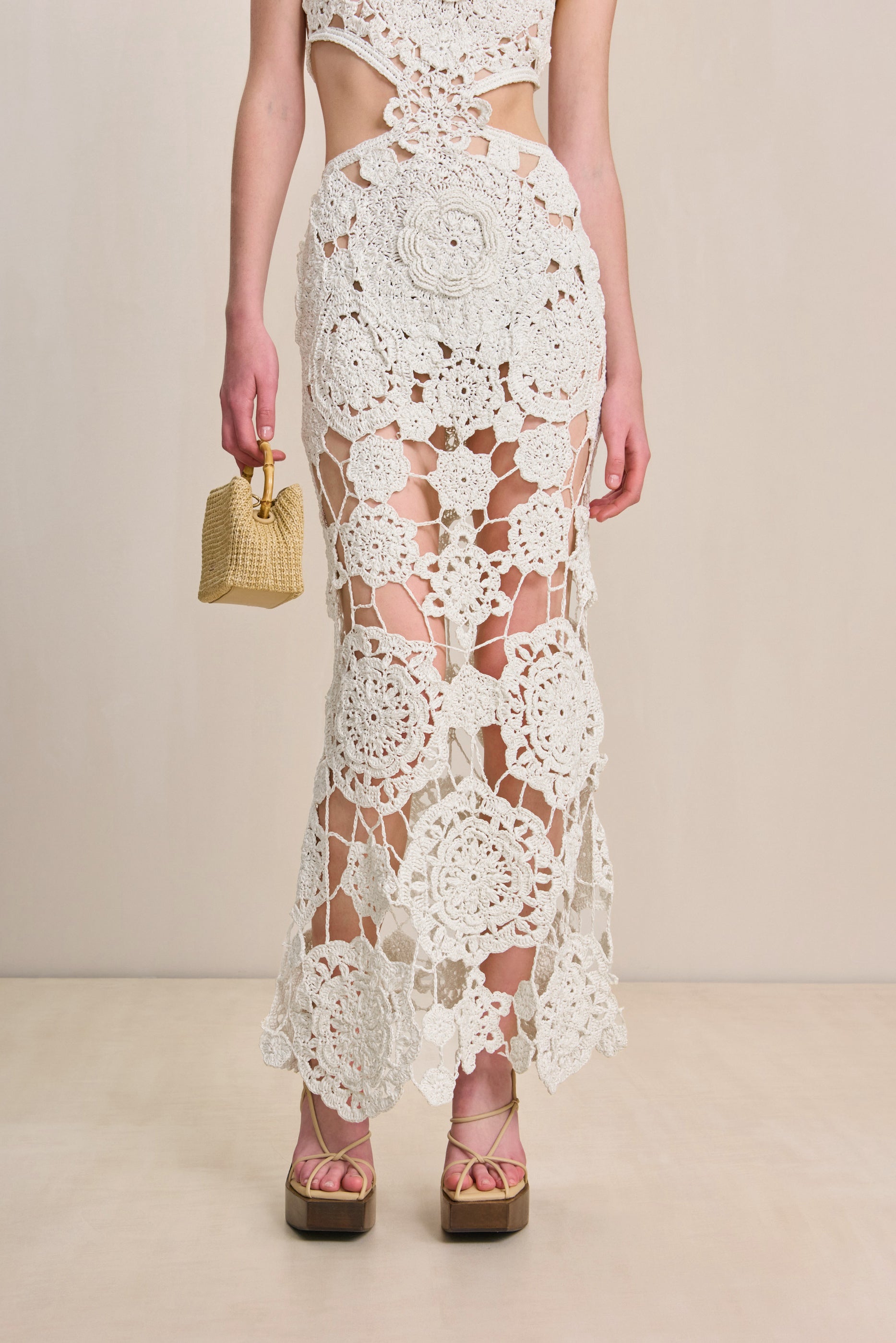 CULT GAIA ACCALIA CROCHET GOWN IN OFF WHITE