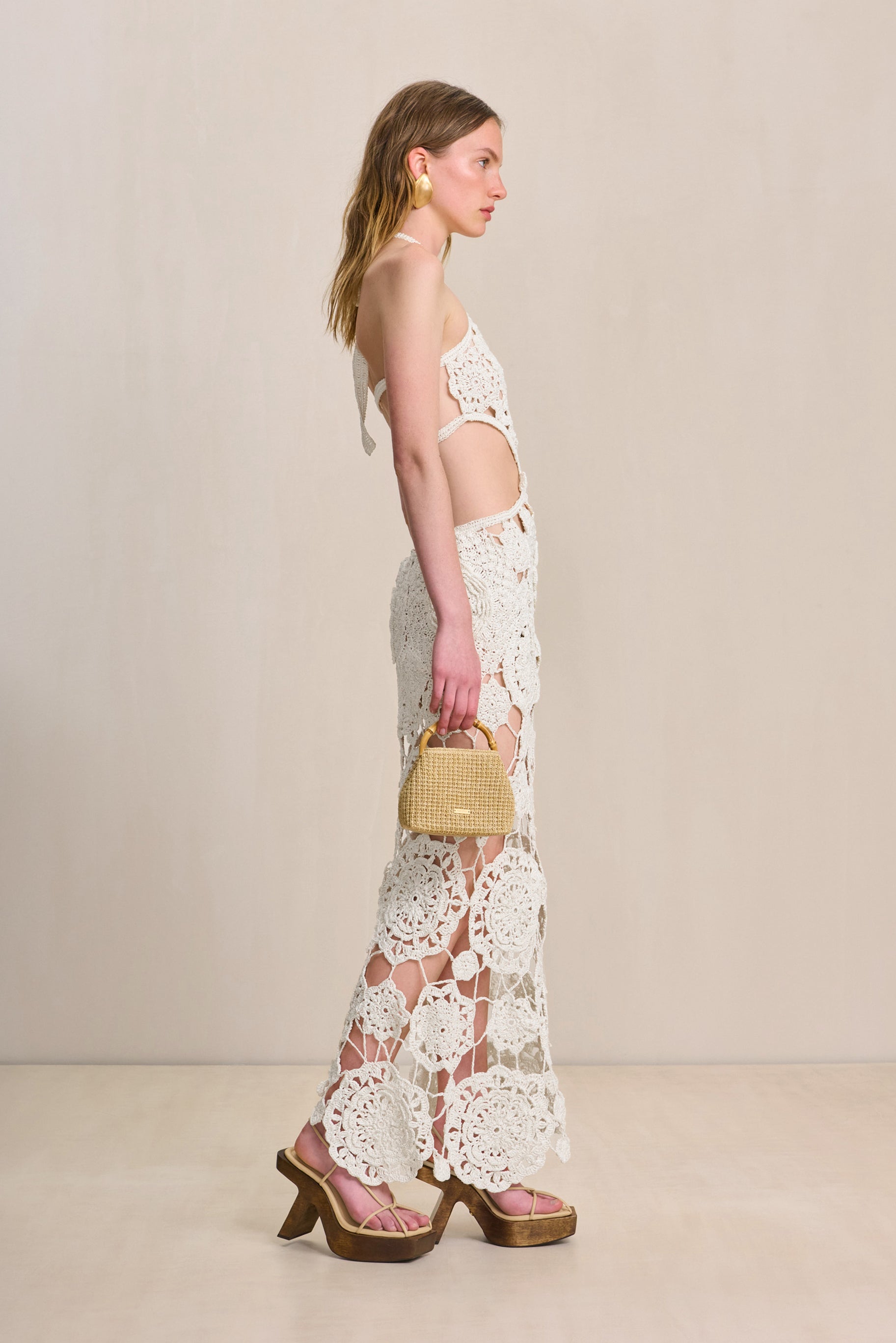 CULT GAIA ACCALIA CROCHET GOWN IN OFF WHITE