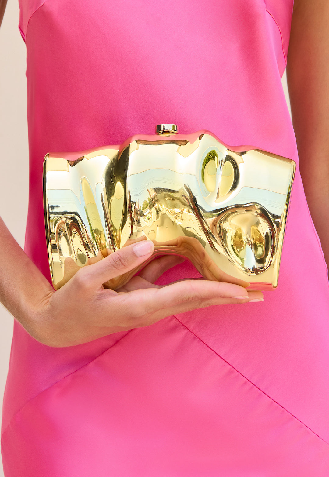 CULT GAIA SCRUNCH CLUTCH IN SHINY GOLD