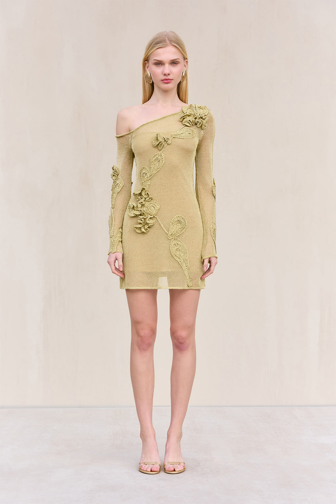 Casual Dresses Self Portrait One Shoulder Dress BOWIE KNIT DRESS GOLD CULT GAIA Casual Dresses Self Portrait One Shoulder Dress BOWIE KNIT DRESS GOLD CULT GAIA