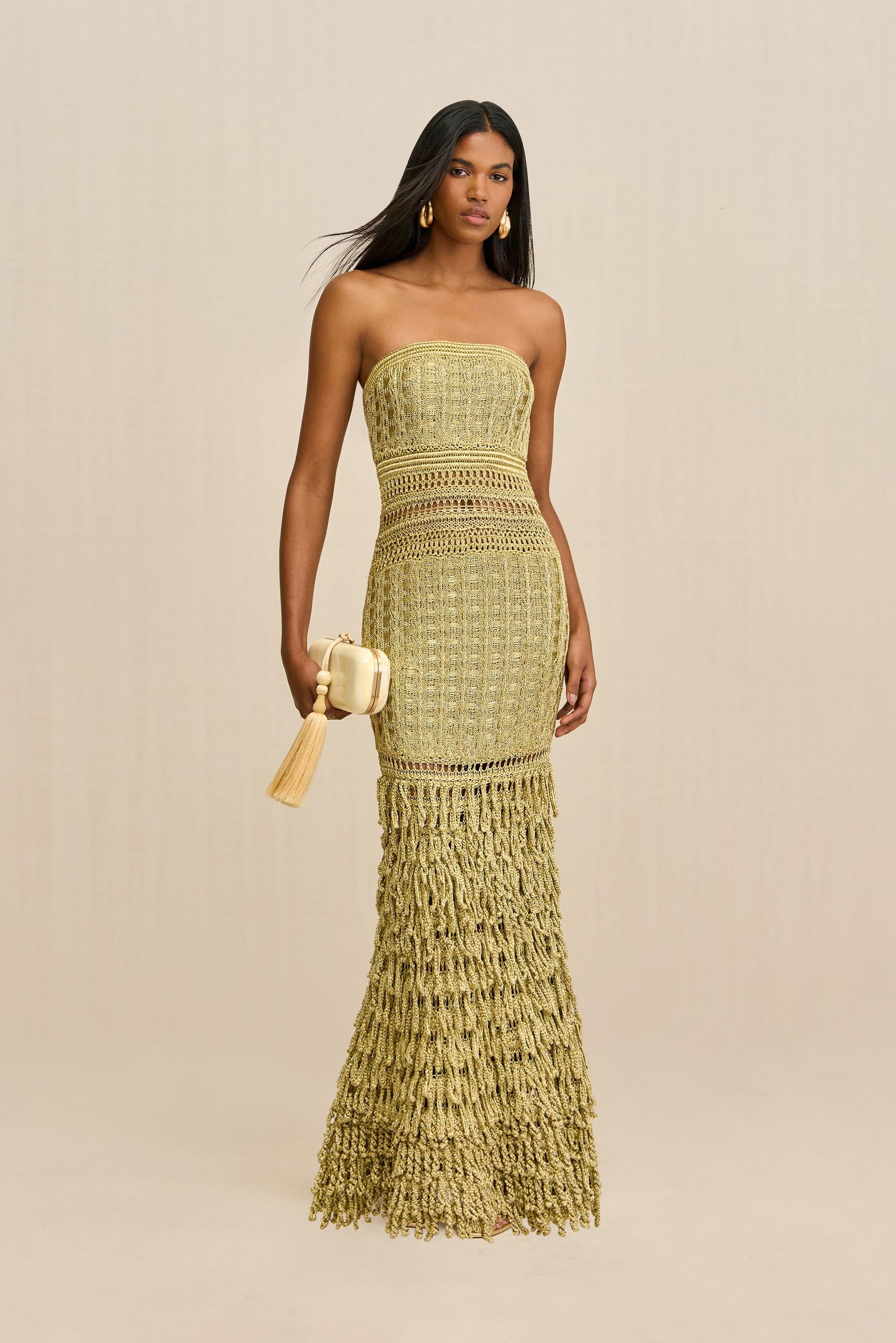 MORGAN CROCHET GOWN - GOLD