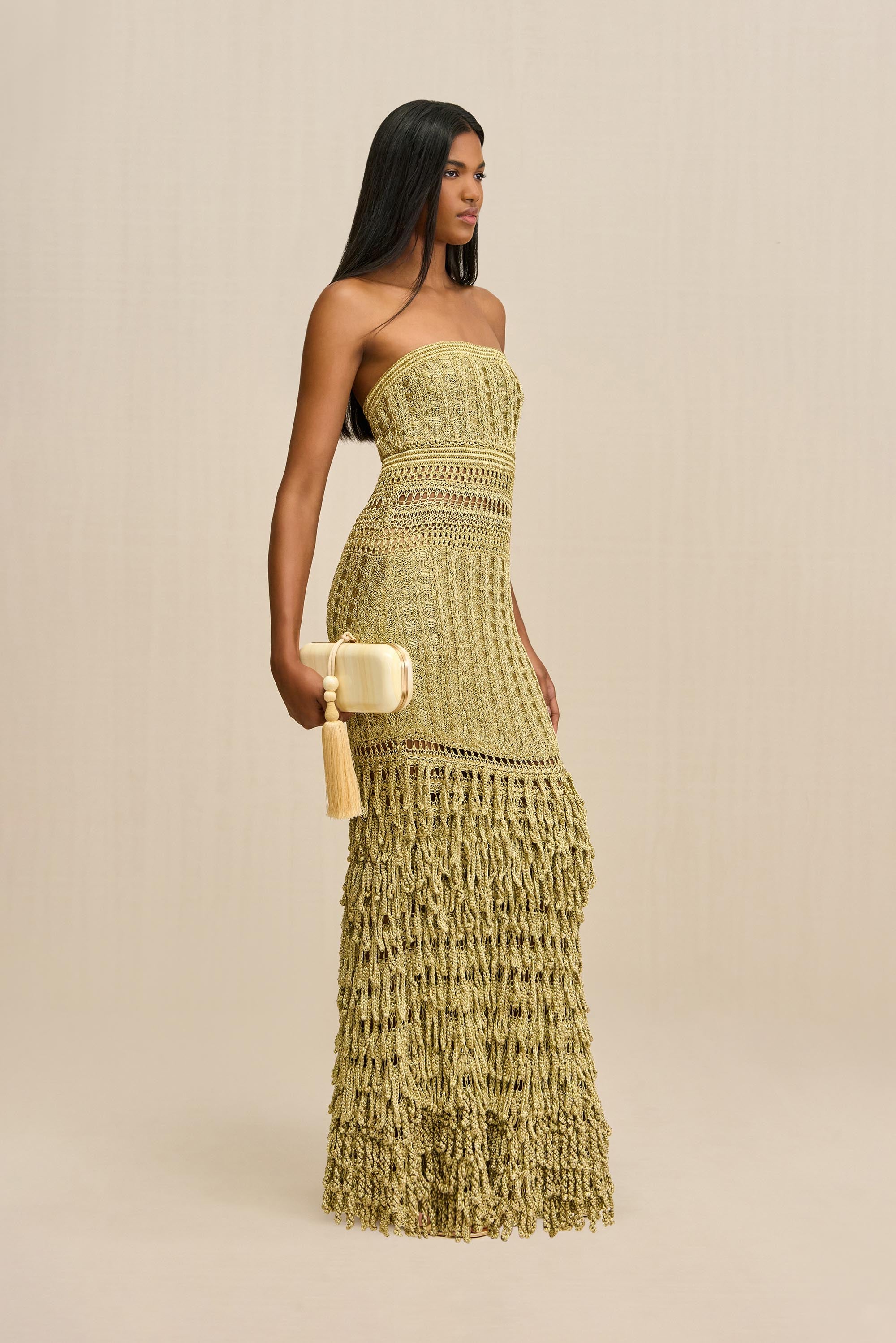 MORGAN CROCHET GOWN - GOLD