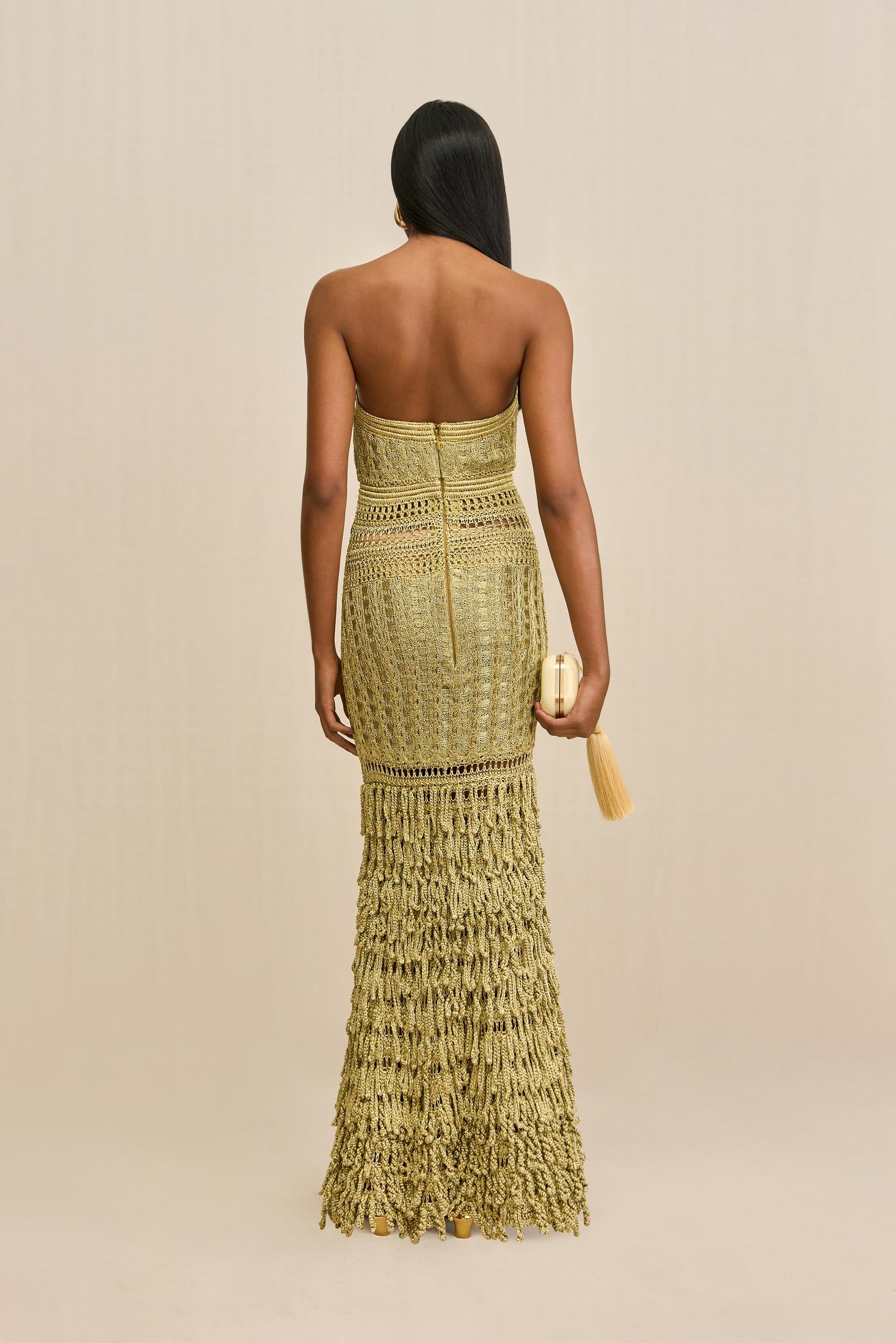 MORGAN CROCHET GOWN - GOLD