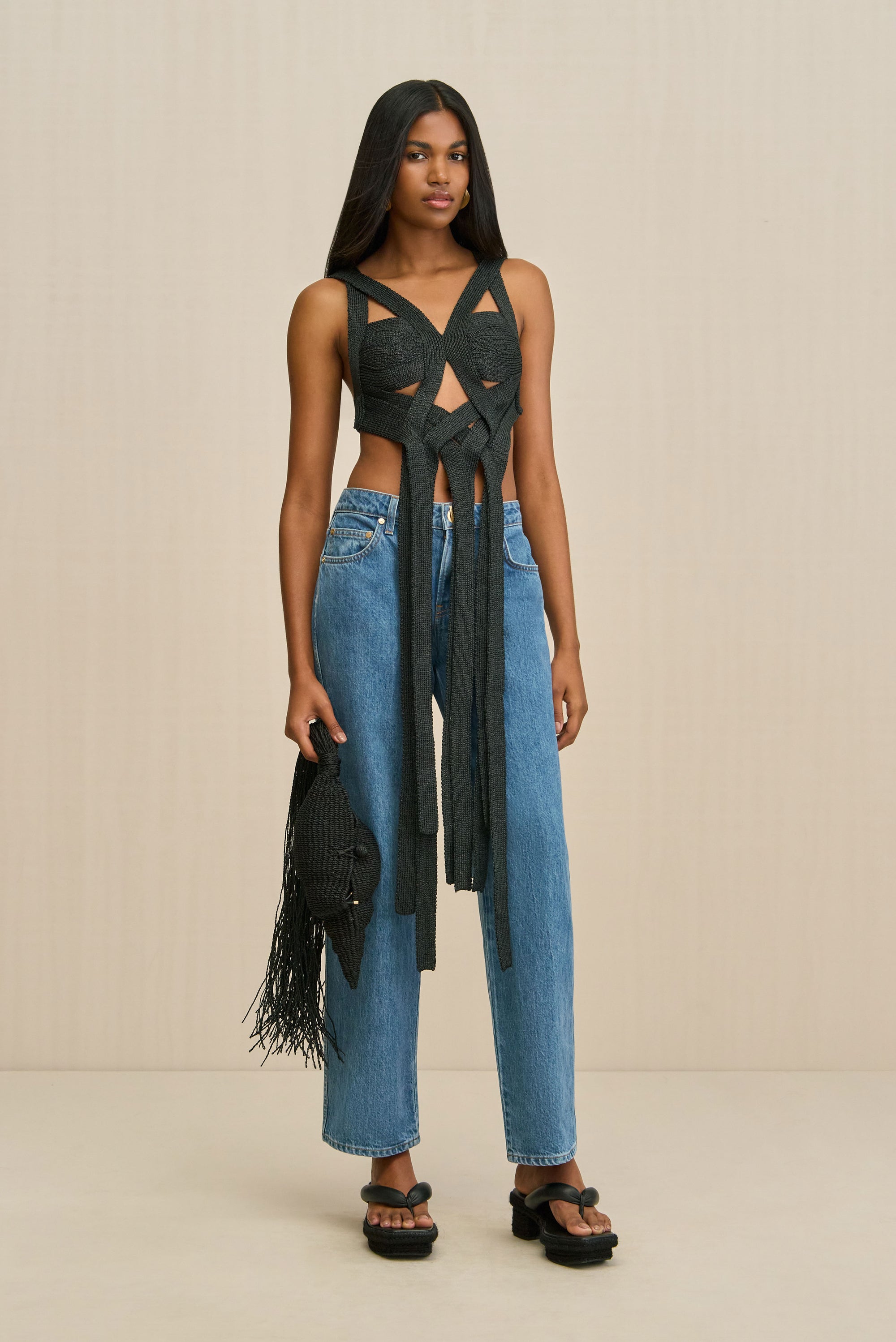 RIHANNA KNIT TOP - BLACK