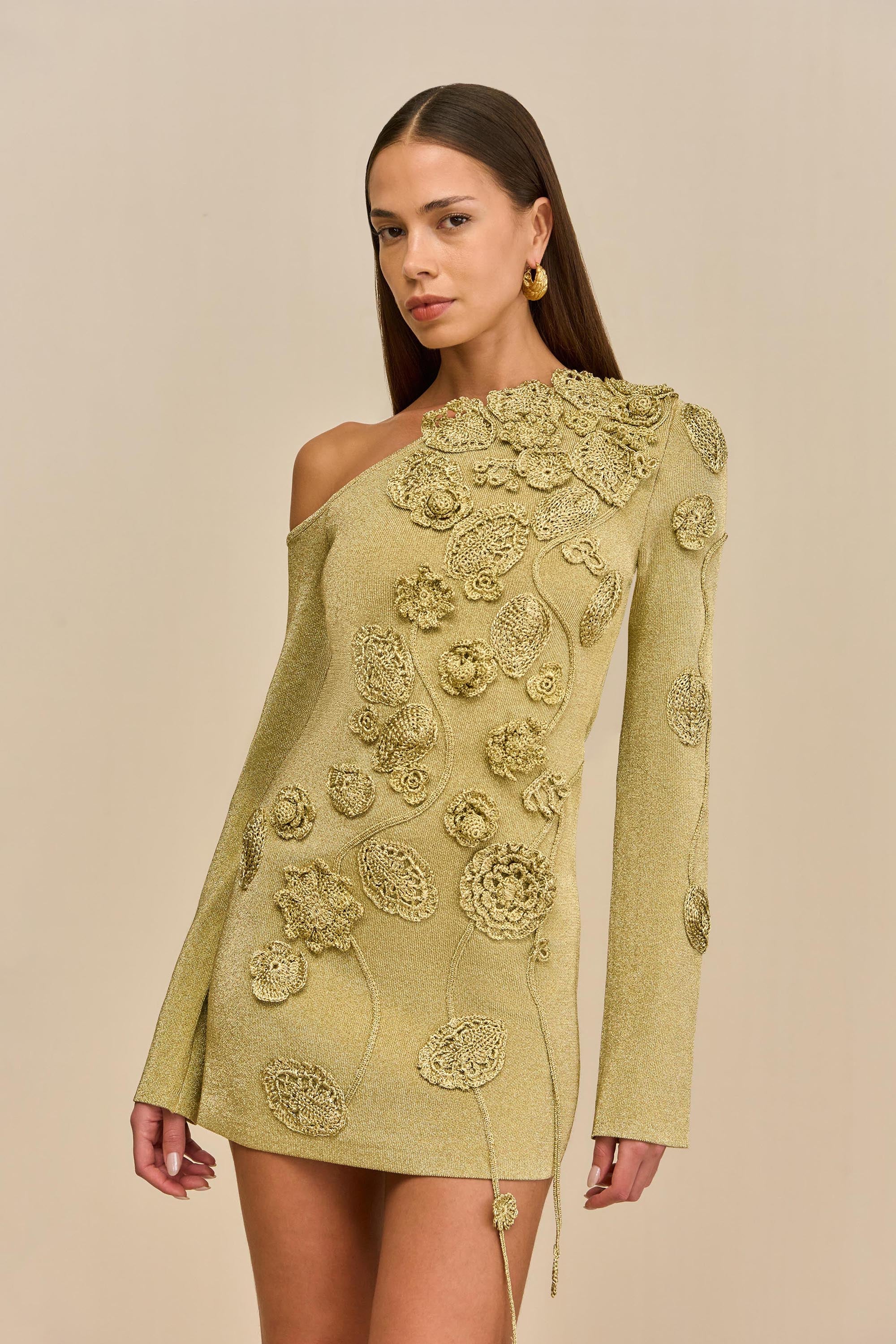 Cult Gaia Kaela Knit Dress | Gold | Size XS