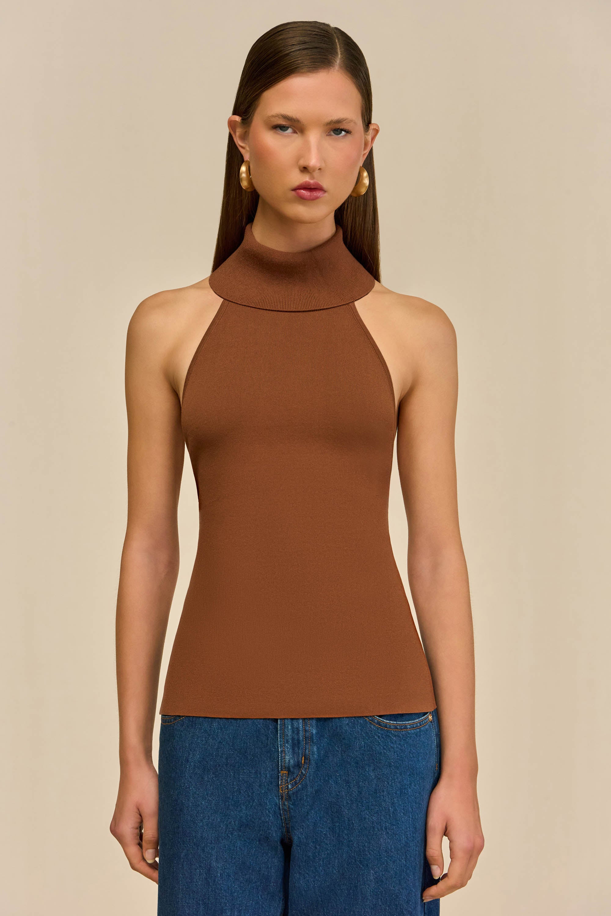 WAKE KNIT TOP - SADDLE
