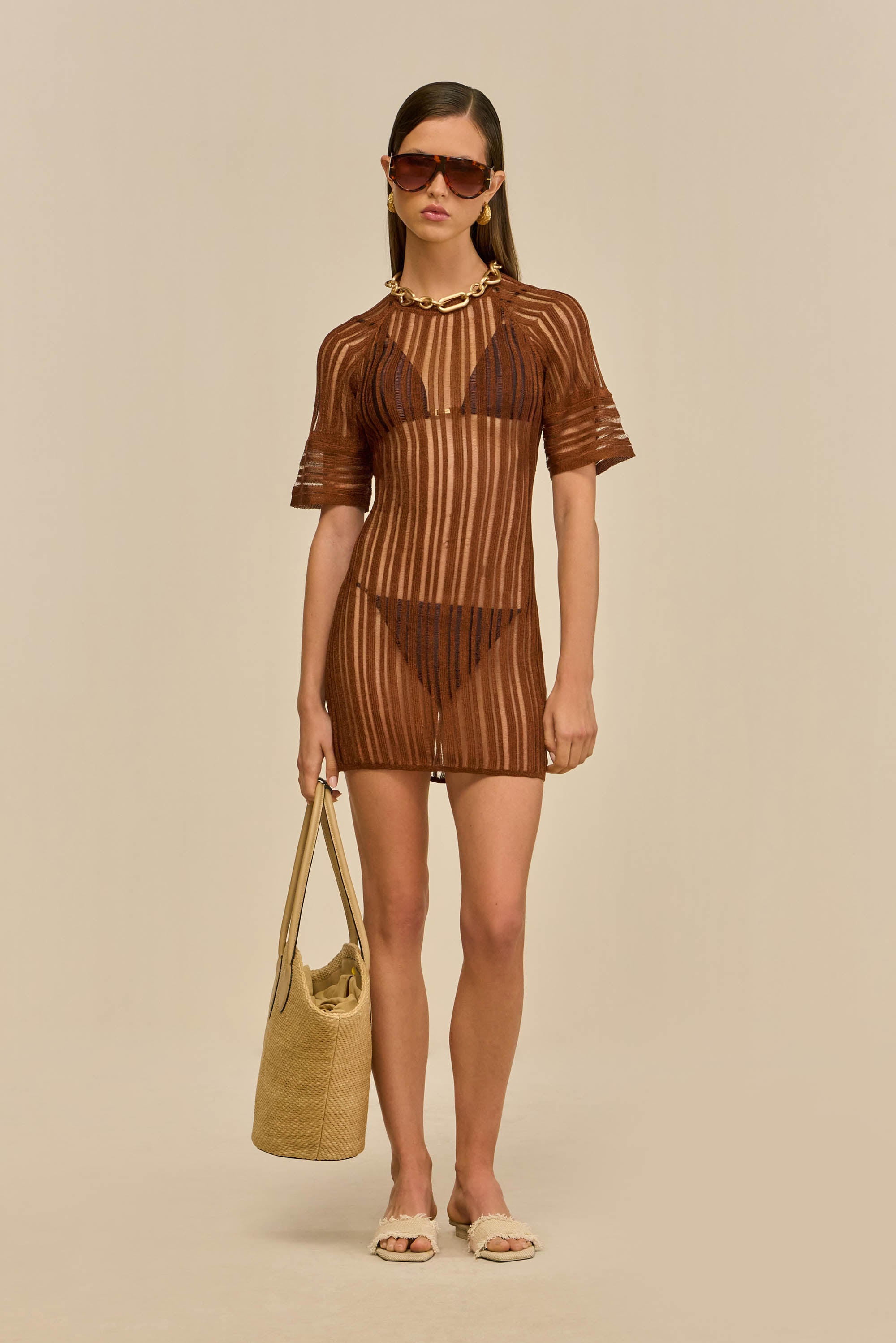 RURU KNIT COVERUP DRESS - SADDLE