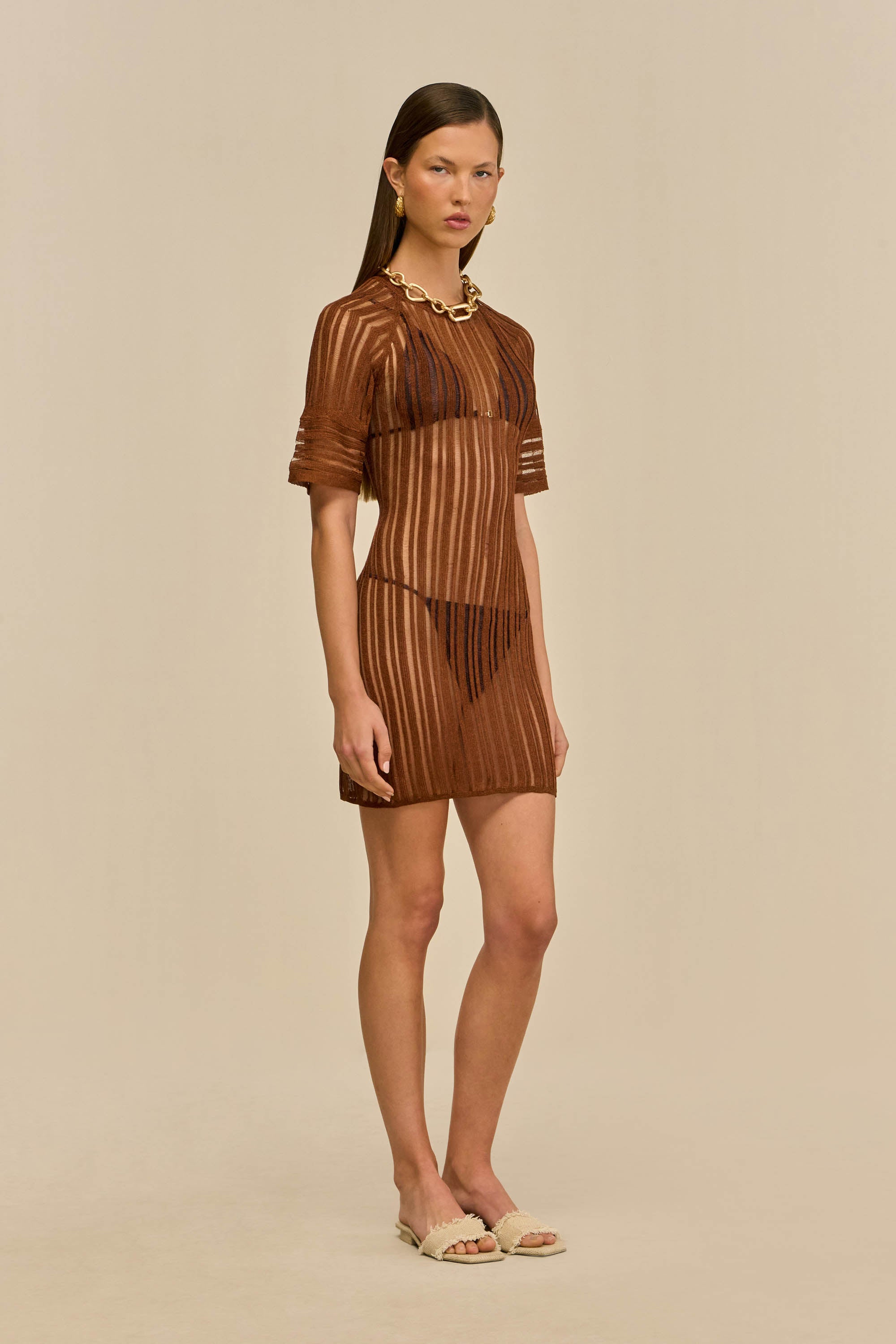 RURU KNIT COVERUP DRESS - SADDLE