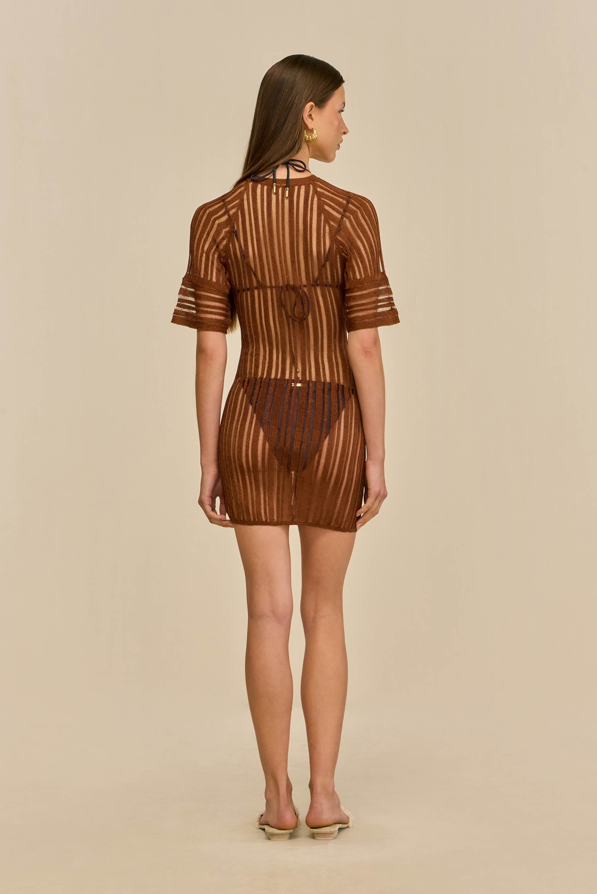 RURU KNIT COVERUP DRESS - SADDLE
