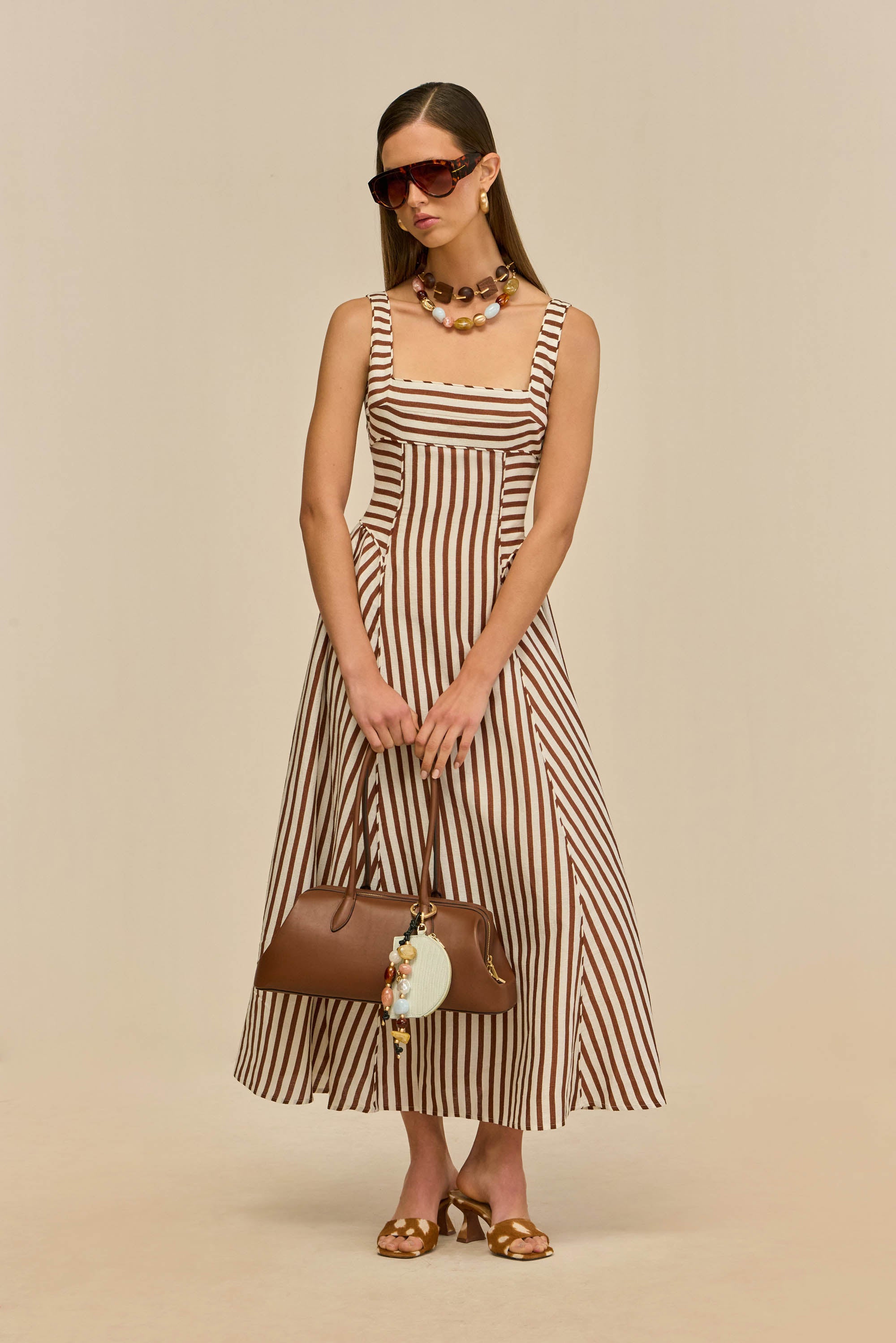 CARLA DRESS - SMALL SADDLE STRIPE