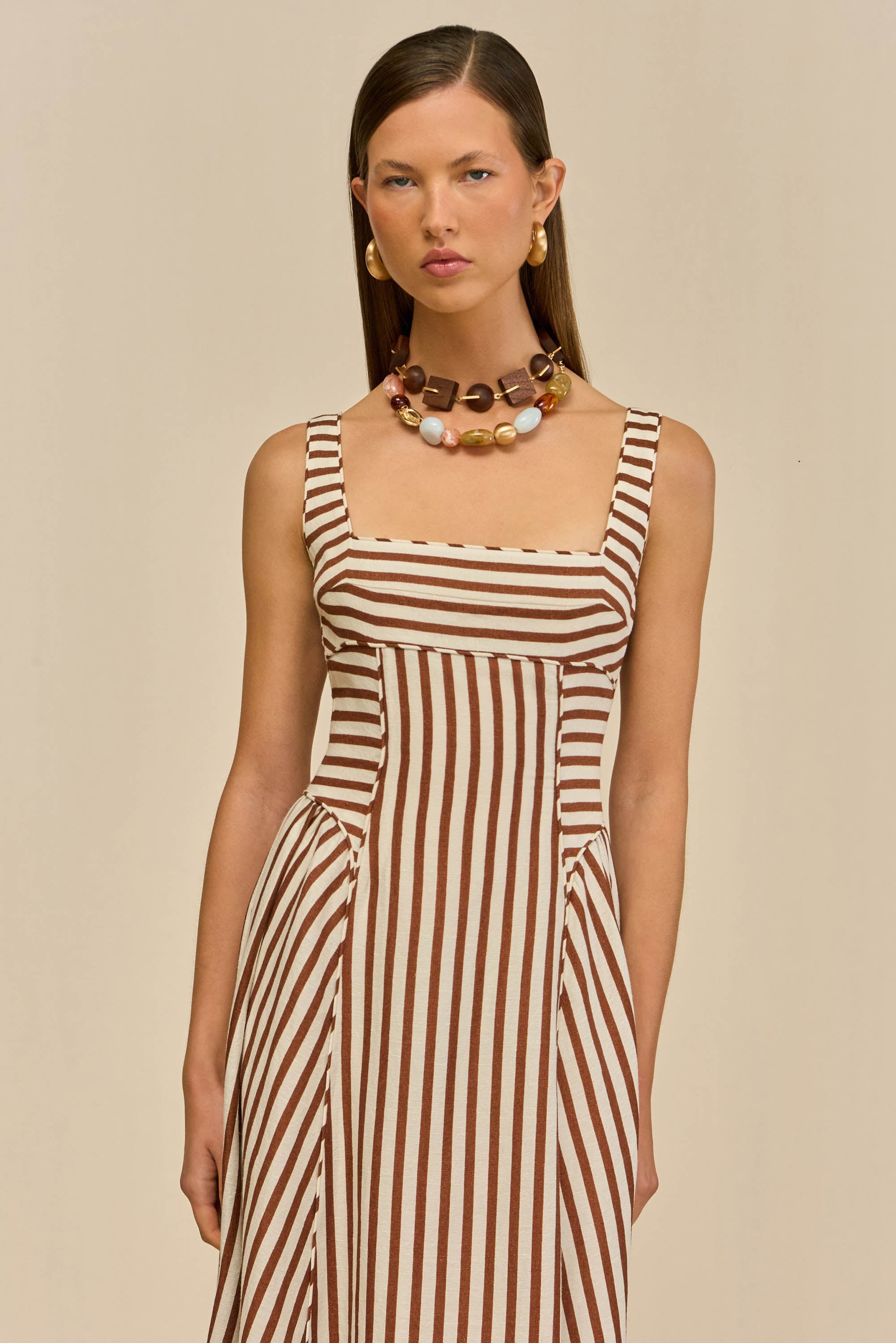 CARLA DRESS - SMALL SADDLE STRIPE