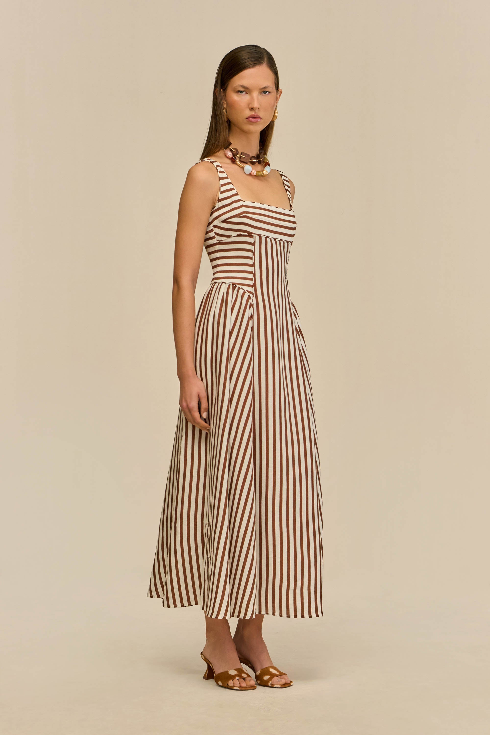 CARLA DRESS - SMALL SADDLE STRIPE