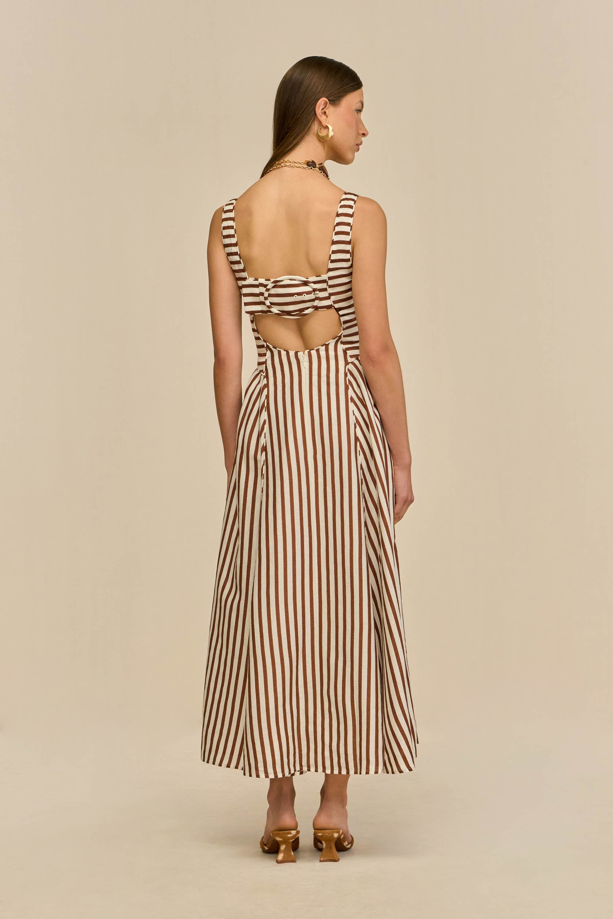 CARLA DRESS - SMALL SADDLE STRIPE