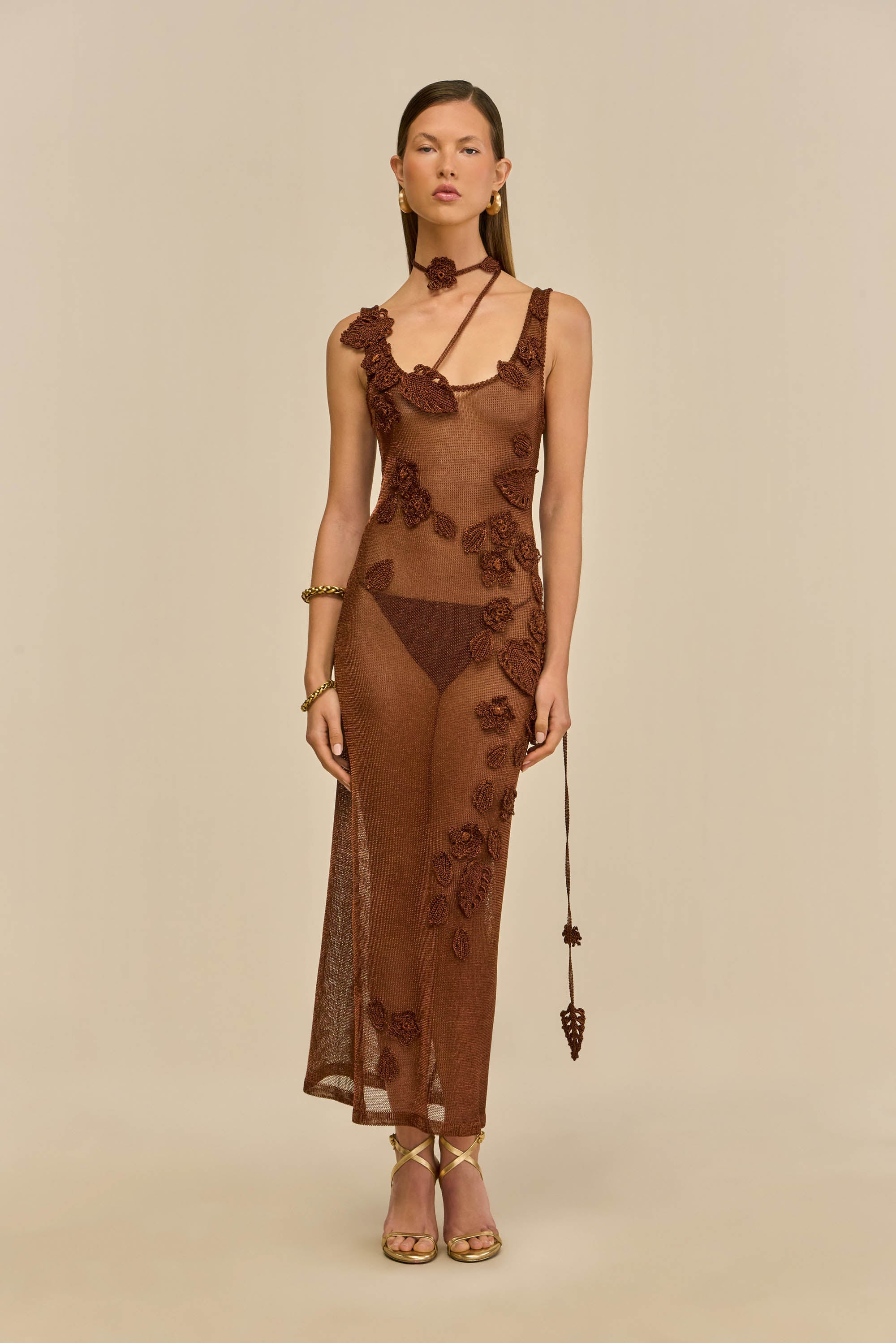 PEMMA KNIT DRESS - SADDLE