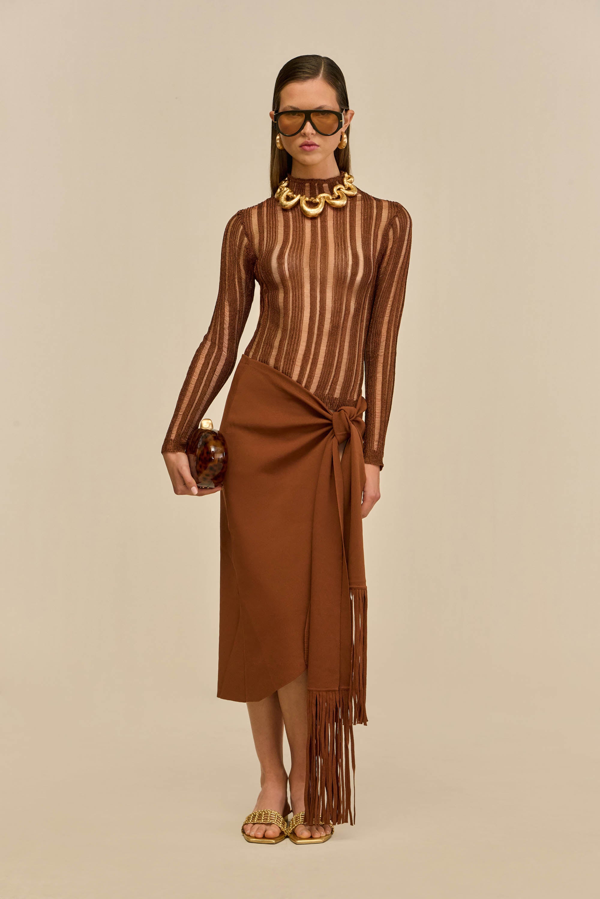 KYLA KNIT TOP - SADDLE