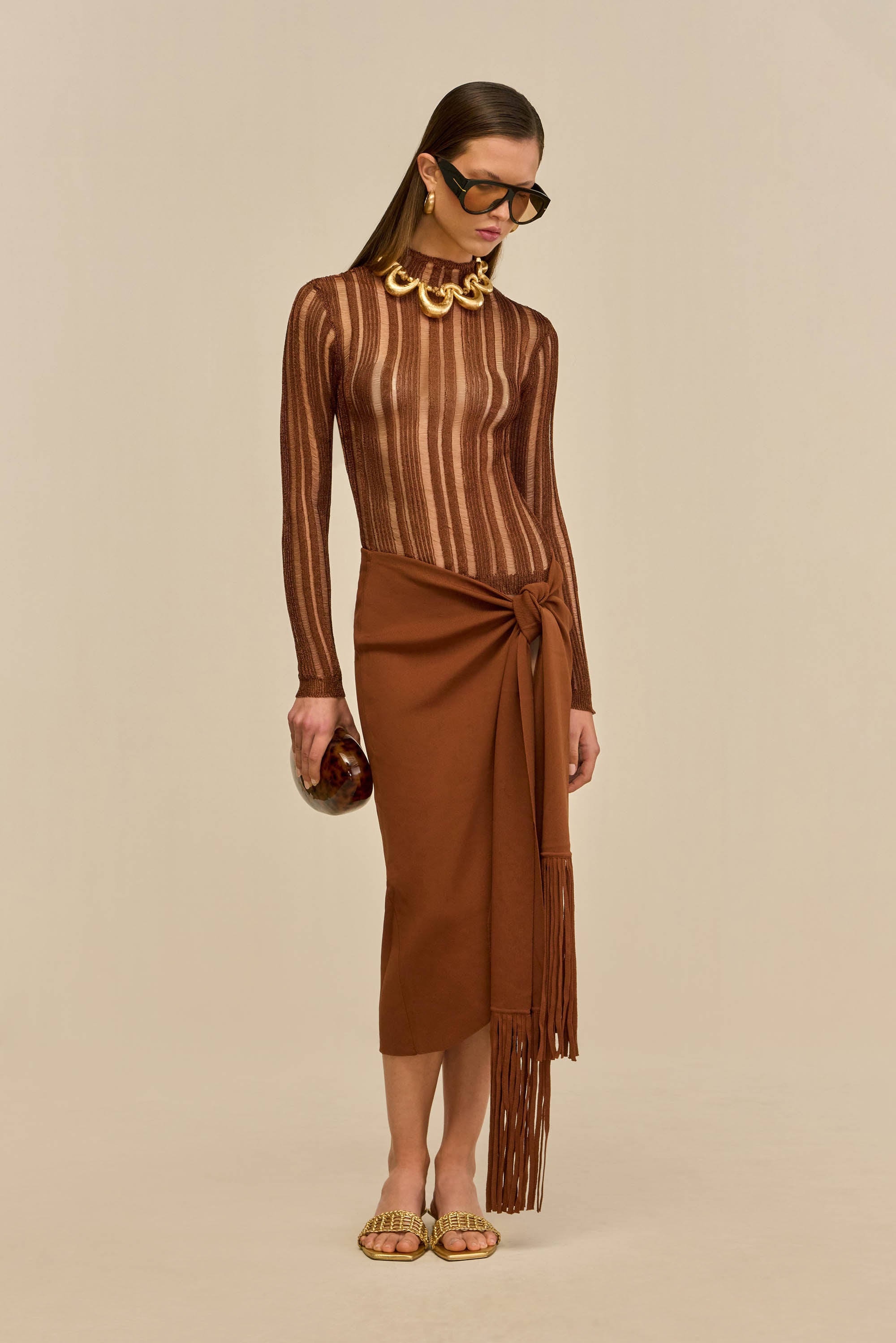 KYLA KNIT TOP - SADDLE