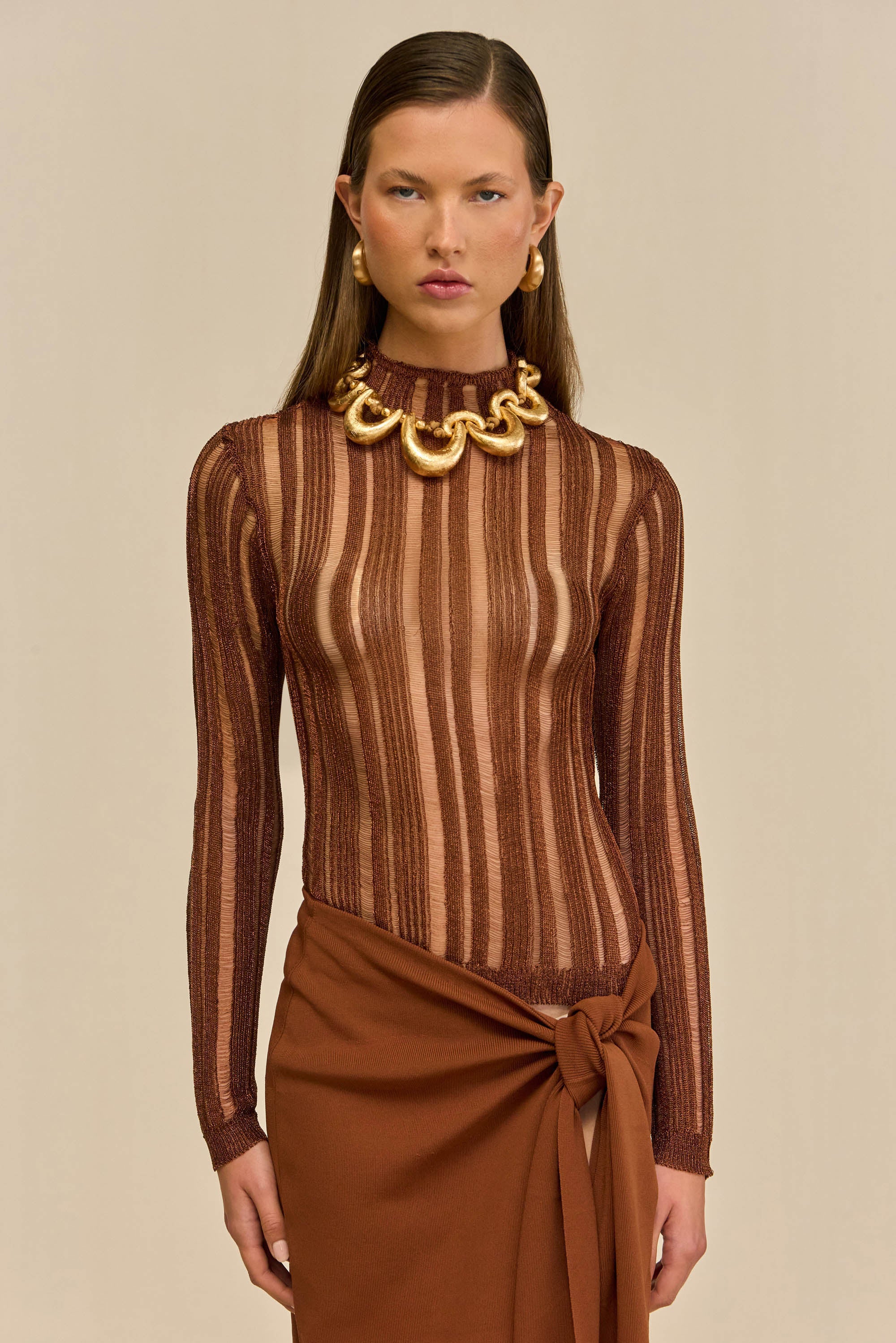 KYLA KNIT TOP - SADDLE