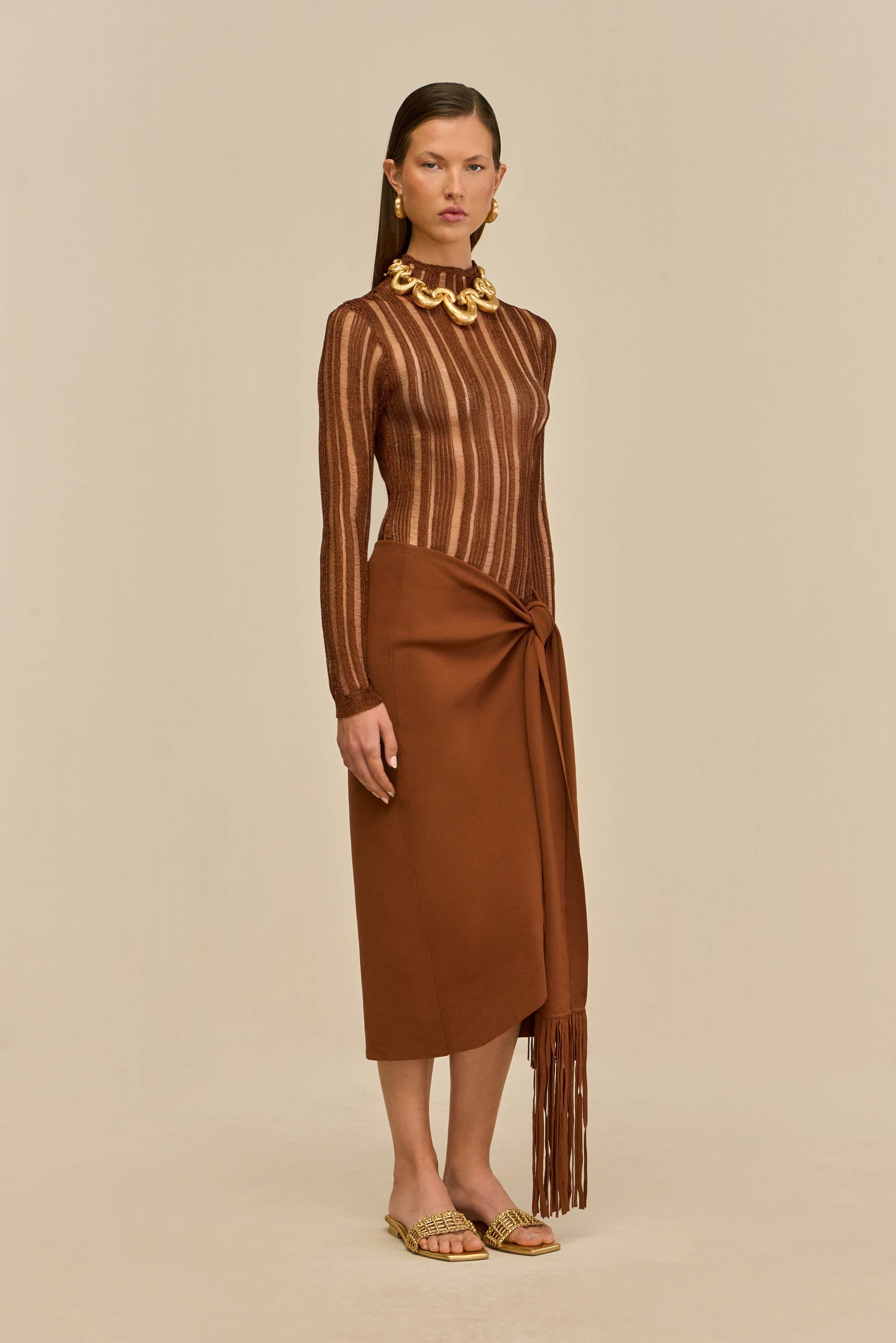 KYLA KNIT TOP - SADDLE