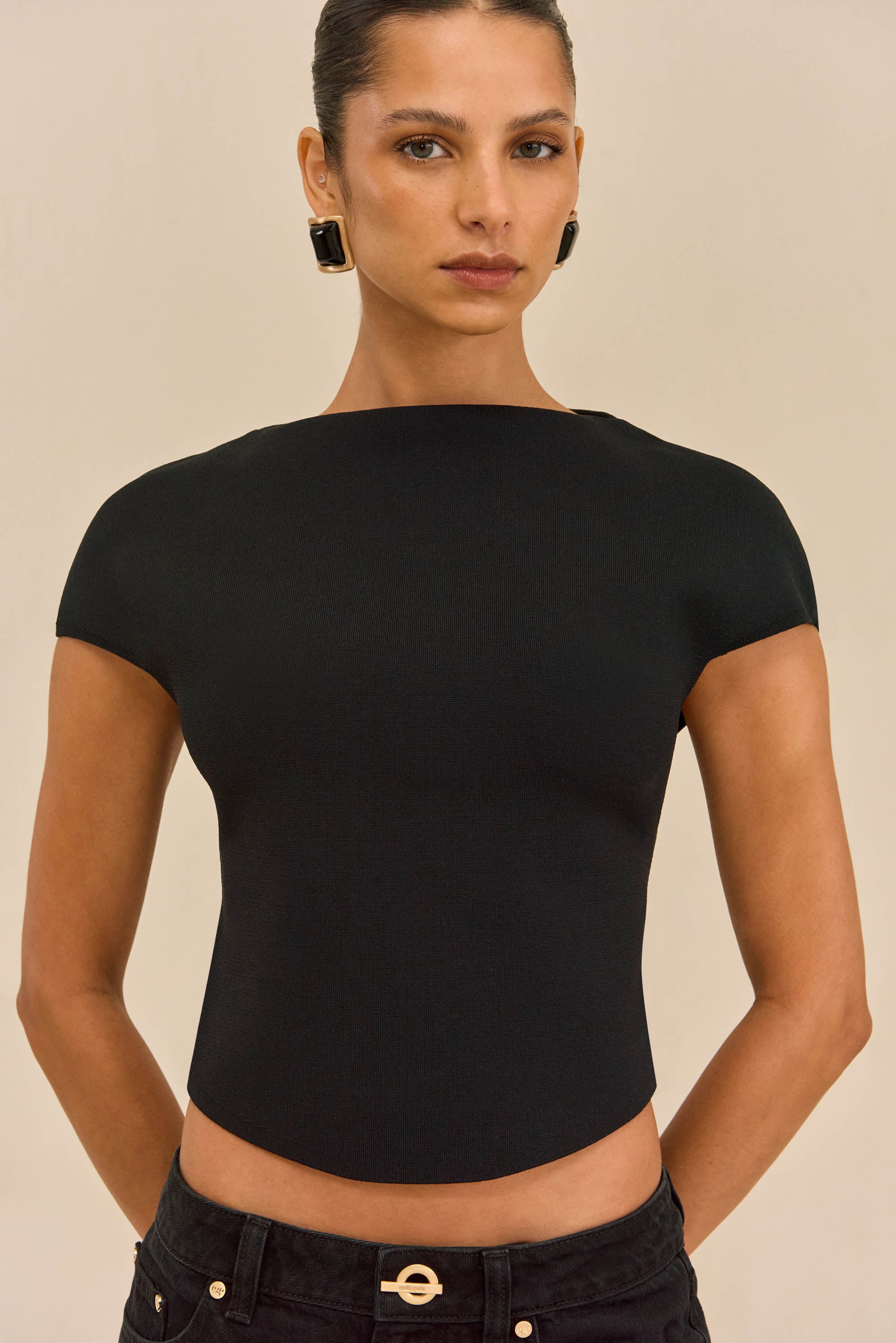 VIRGINIANA KNIT TOP - BLACK
