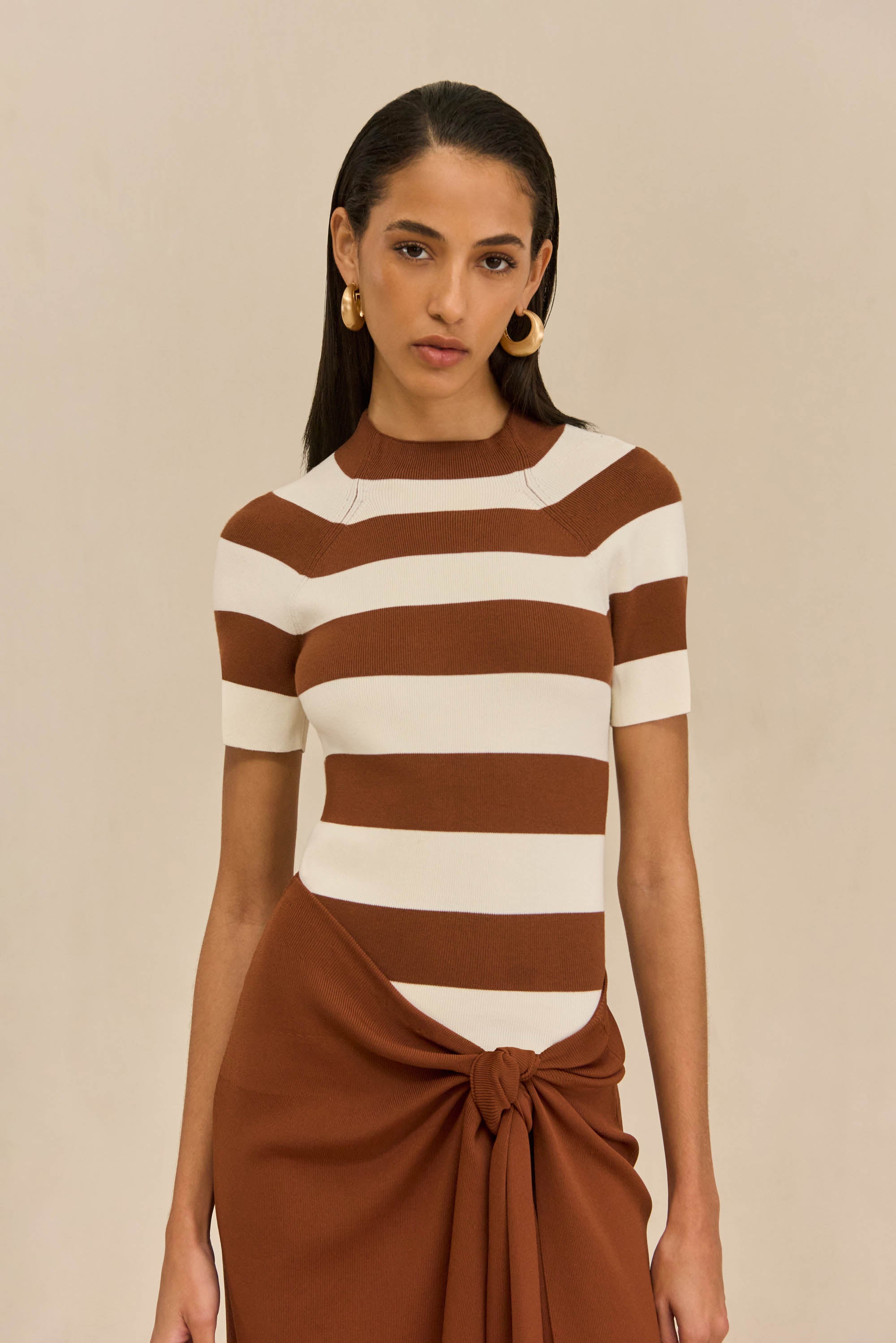 OLYA KNIT TOP - LARGE SADDLE STRIPE