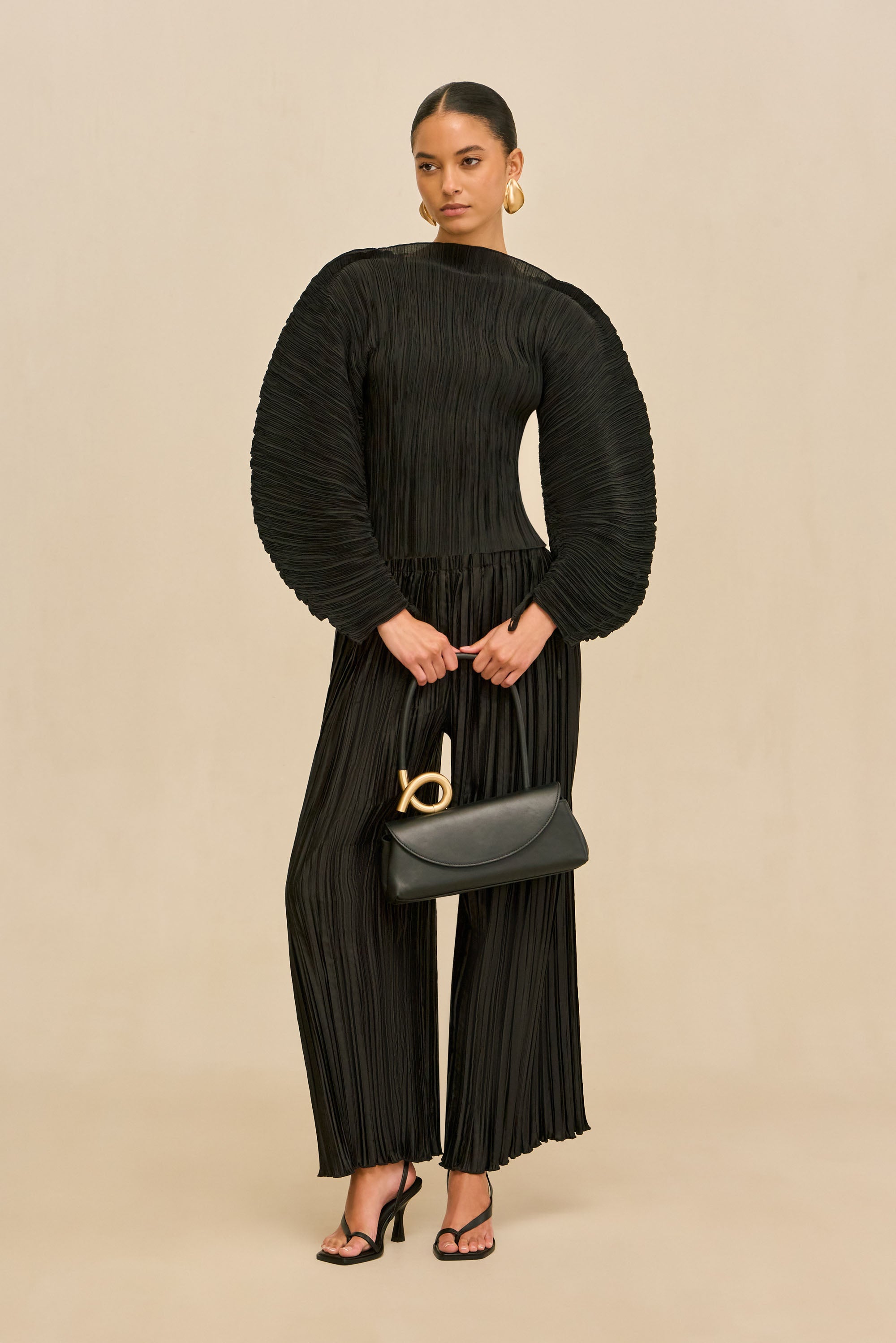 STACIE PANT - BLACK PLISSÉ