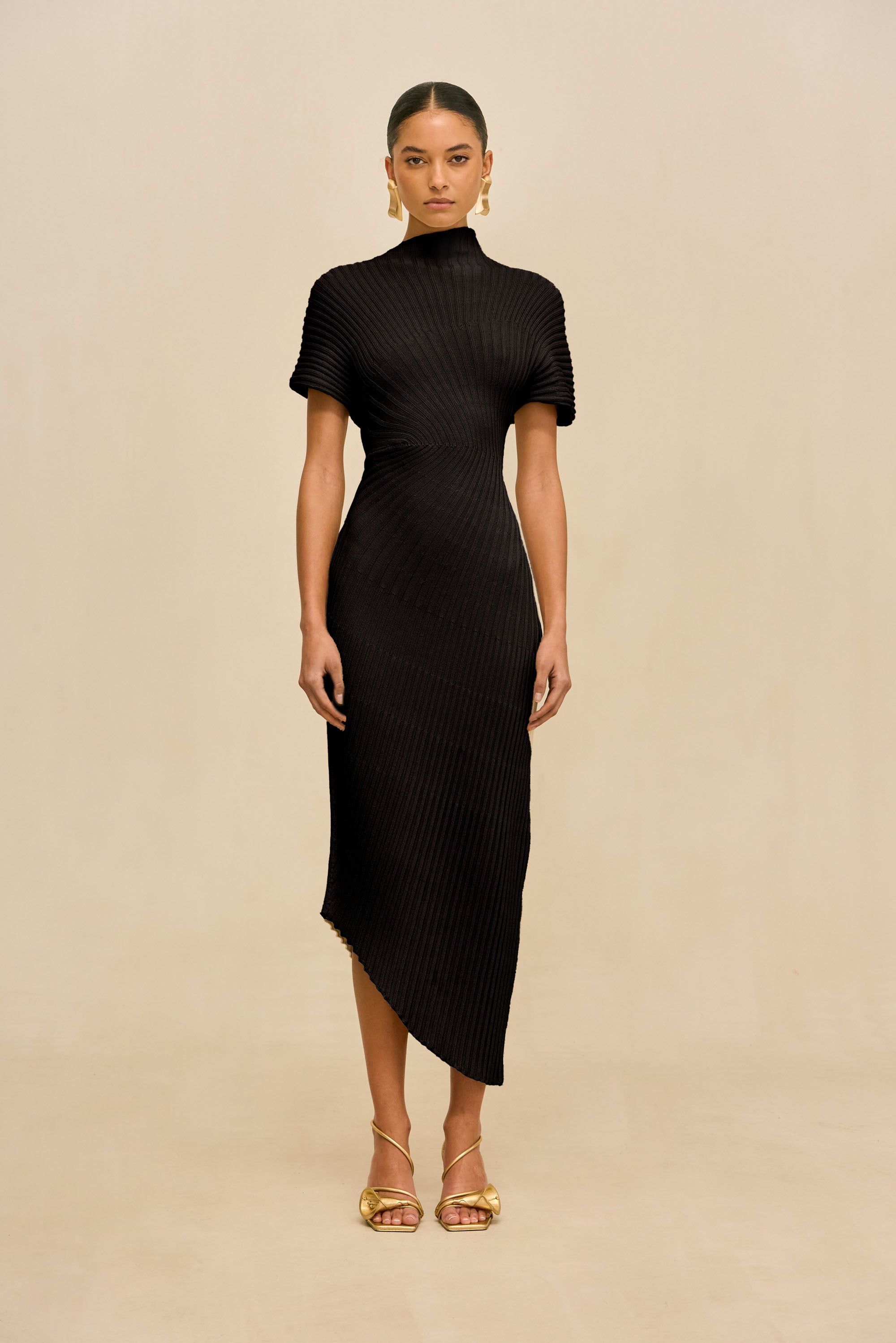 black dress knit Frankies Bikinis - Luca Mini Stretchy ribbed knit shapes this alluring dress with a sweetheart neckline and a fitted bodice Black Ribbed Knit Mini Dress