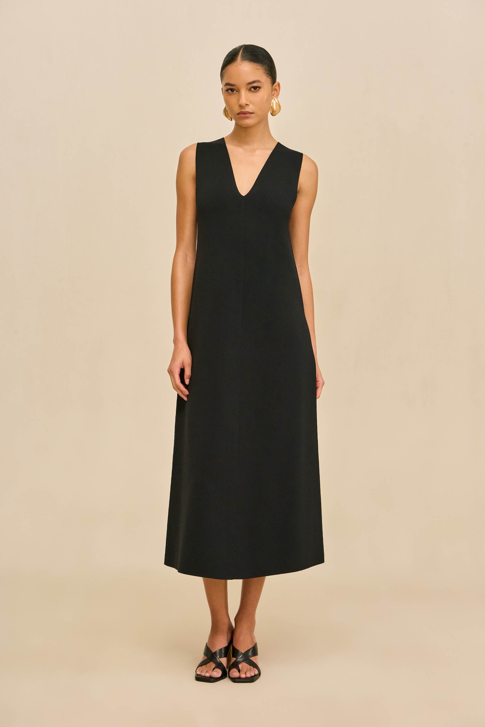 v neck black knitted dress The Black V Neck Contrast Trim Knit Mini Dress
